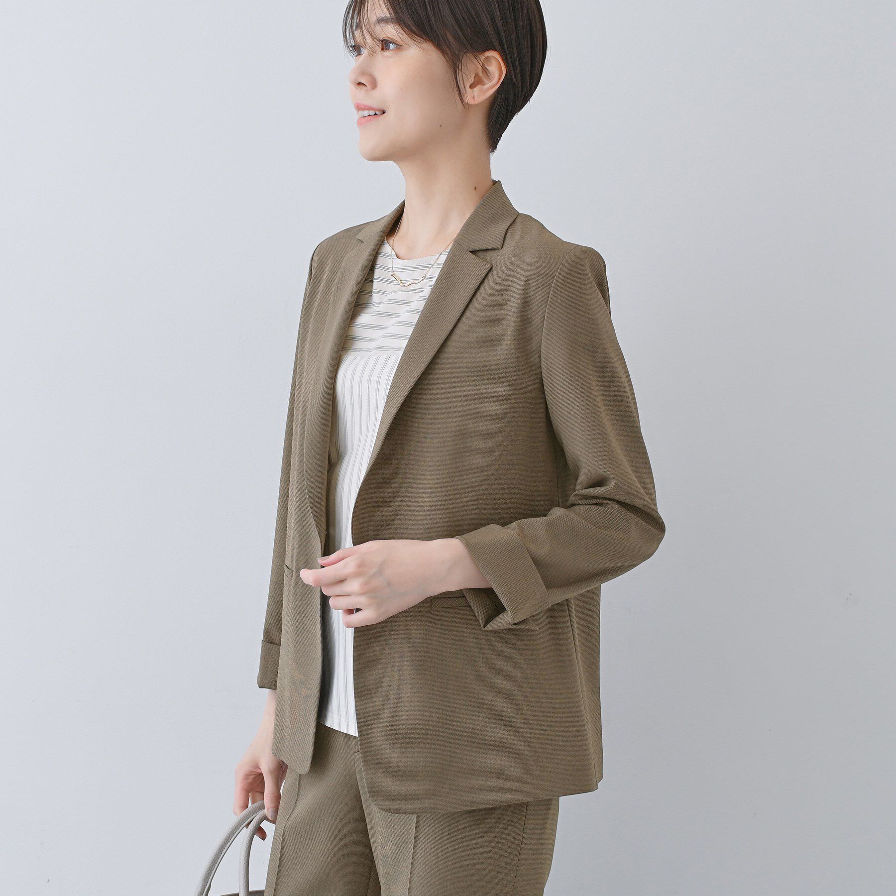 INDIVI「【洗える／夏スーツ】ミニ千鳥柄テーラードカラージャケット」|テーラードジャケット|