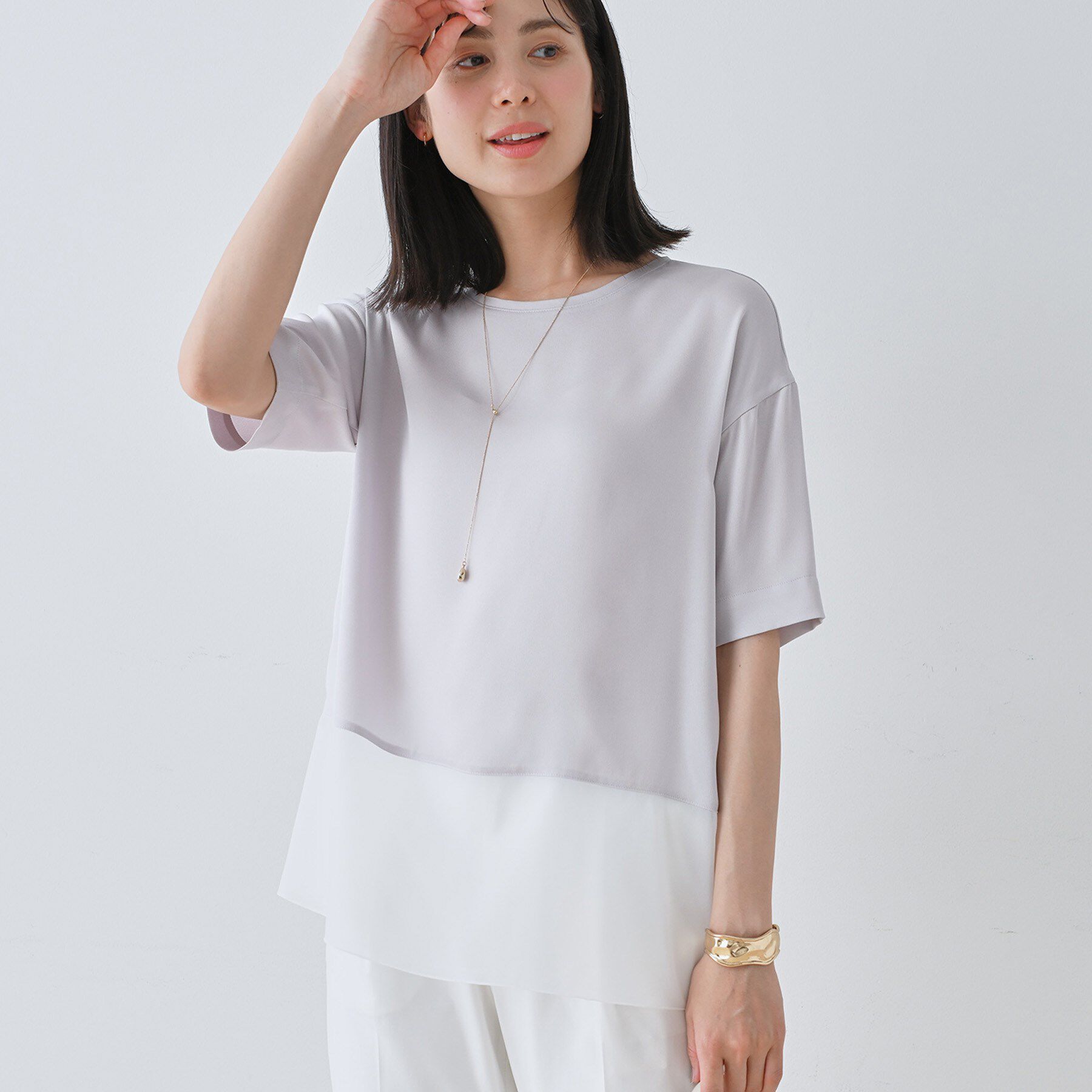 INDIVI「【洗える】裾シアー半袖トップス」|Tシャツ・カットソー|