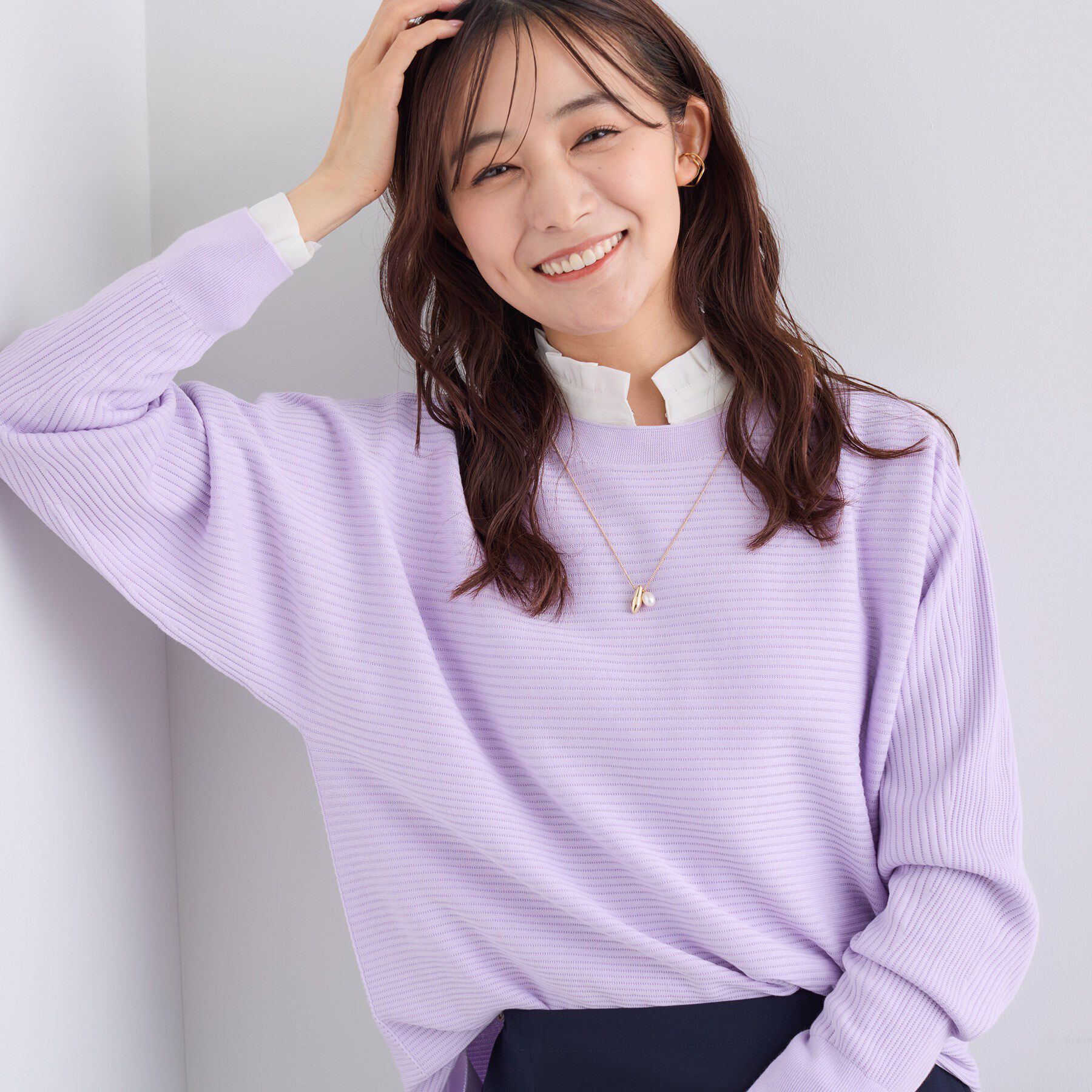 INDIVI「【洗える／体型カバー】美シルエットニット」|ニット・セーター|ラベンダー(080)
