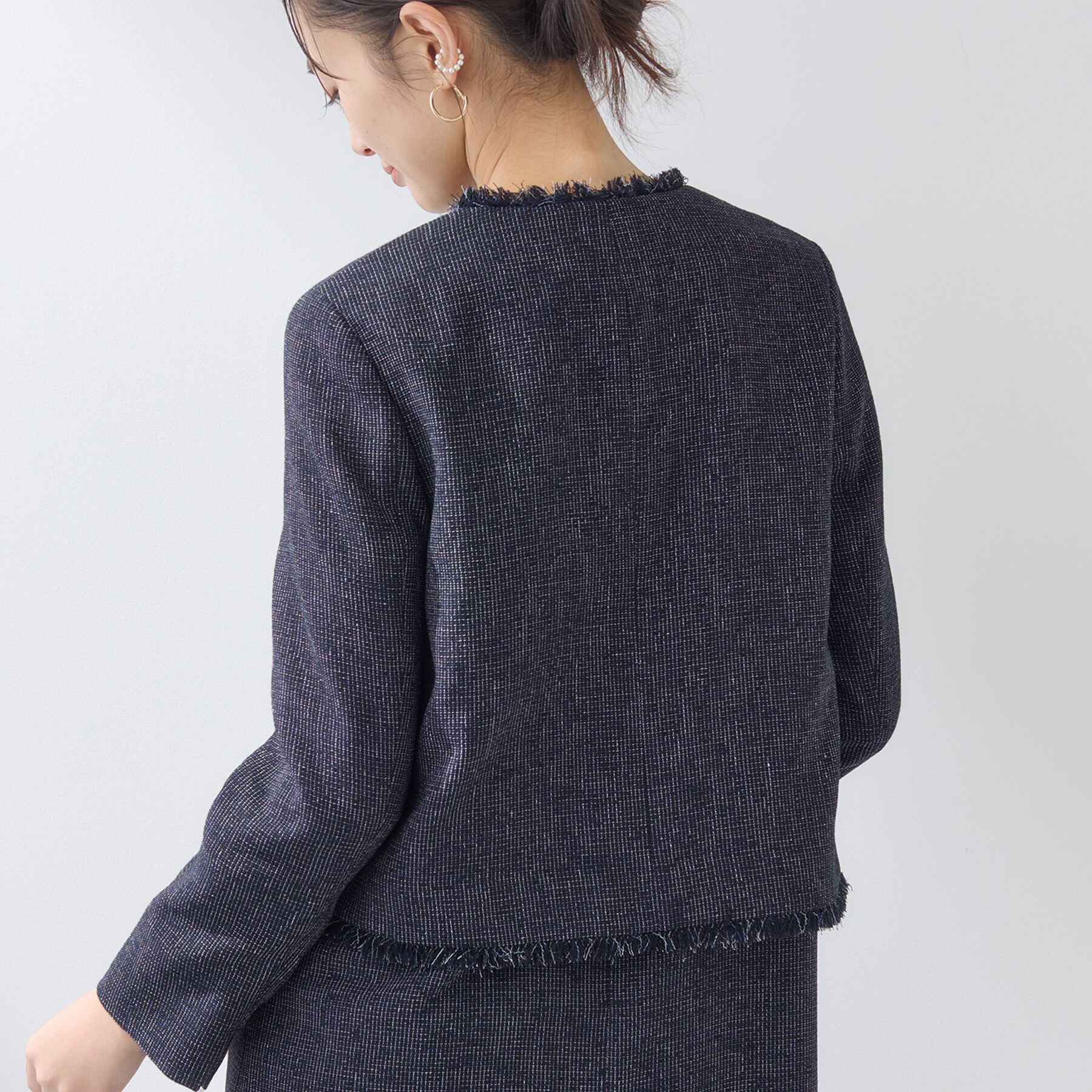 INDIVI「【軽量／SETUP可能】ストレッチツイードジャケット」|ノーカラージャケット|