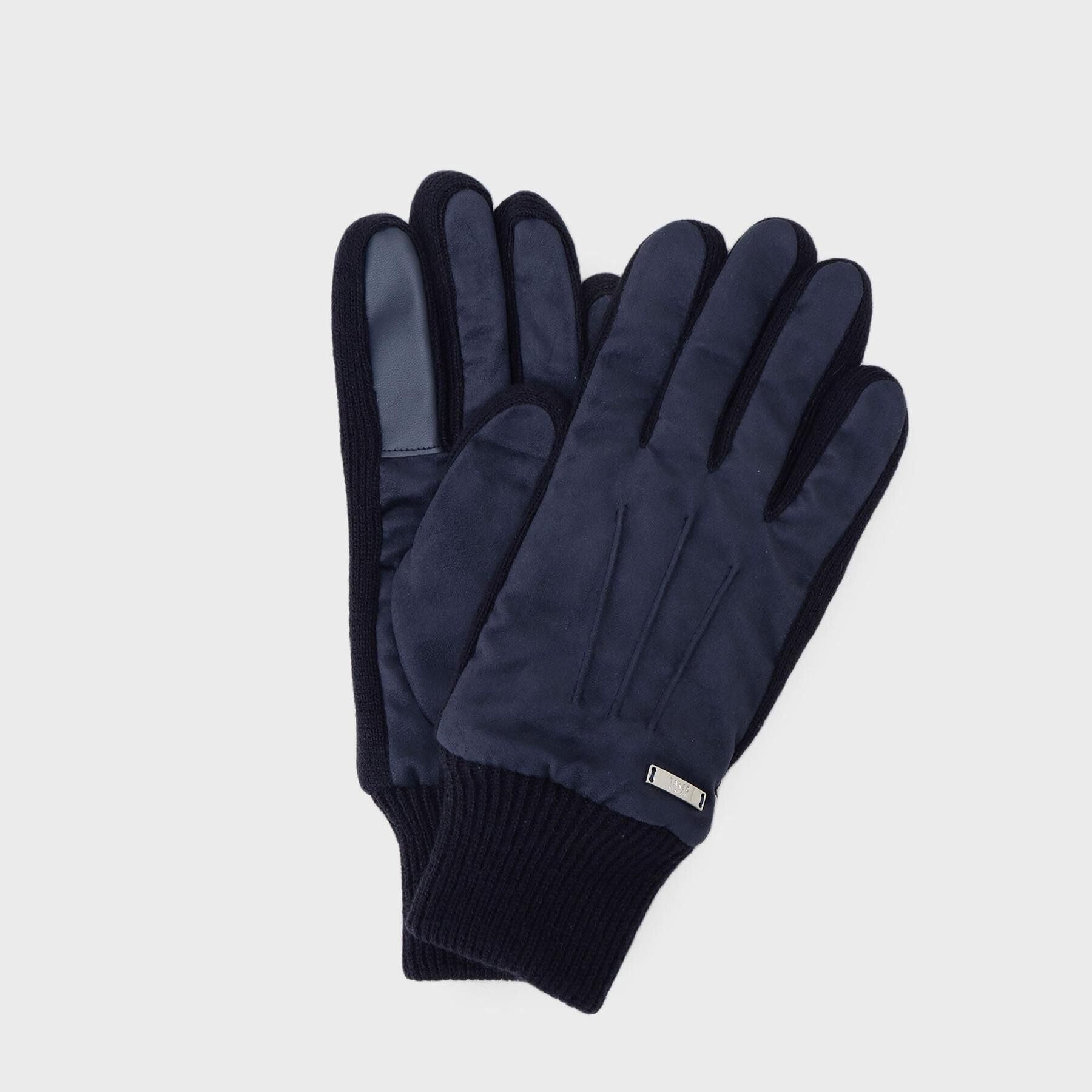 TAKEO KIKUCHI「スエード調ニットコンビ ウォッシャブルグローブ」|手袋|ネイビー(094)