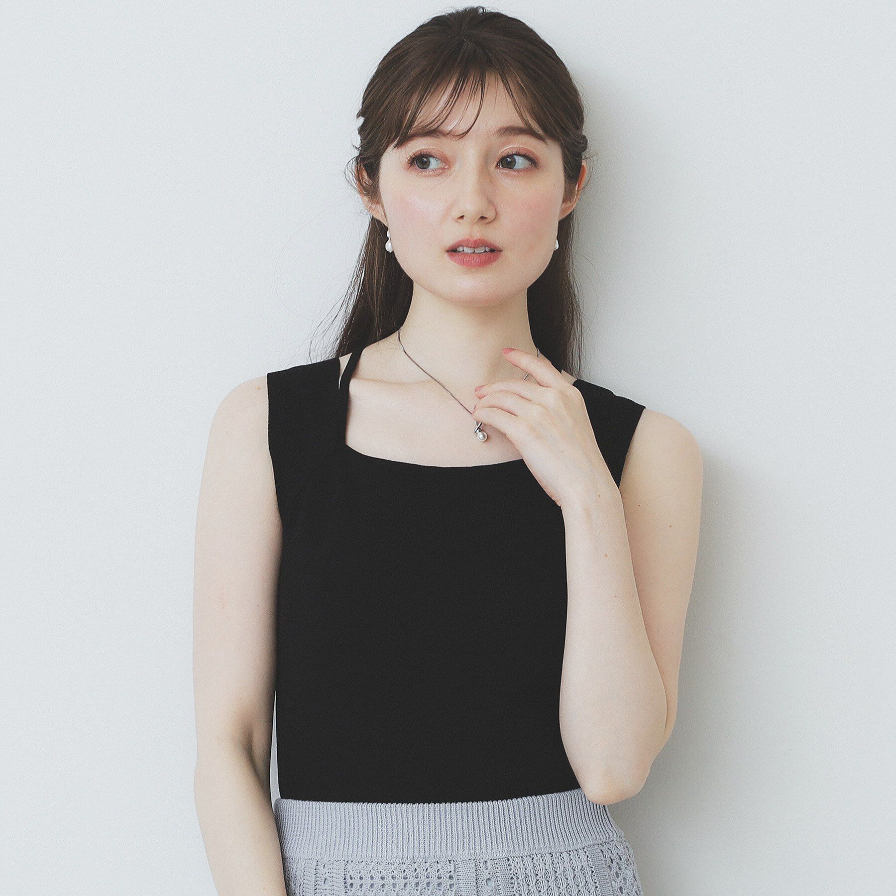 index「スクエアネックニットタンク【洗濯機洗い可】」|キャミソール|ブラック(019)