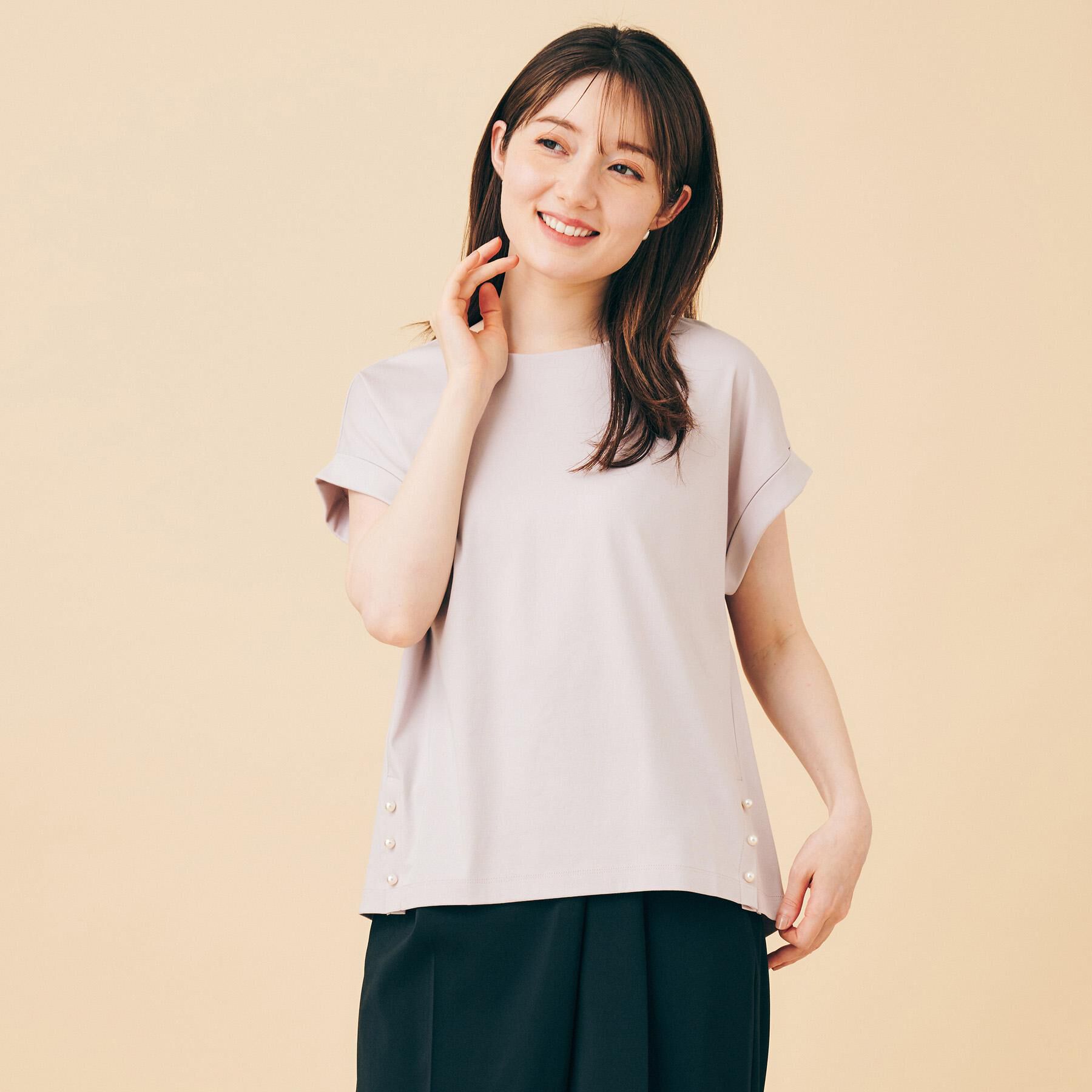 index「《S-3Lサイズ》サイドパール調ボタンボクシートップス【洗濯機洗い可/UVケア/接触冷感】」|Tシャツ・カットソー|