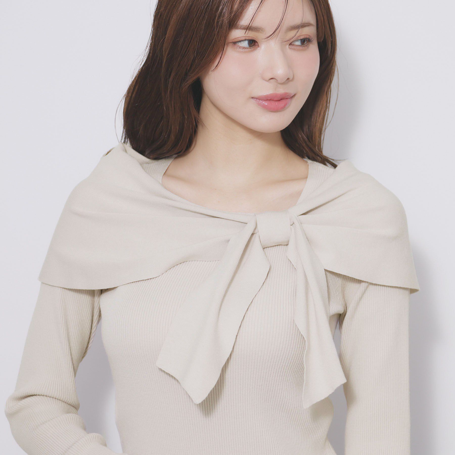 index「オフショルリボンリブニット【洗濯機OK】」|ニット・セーター|