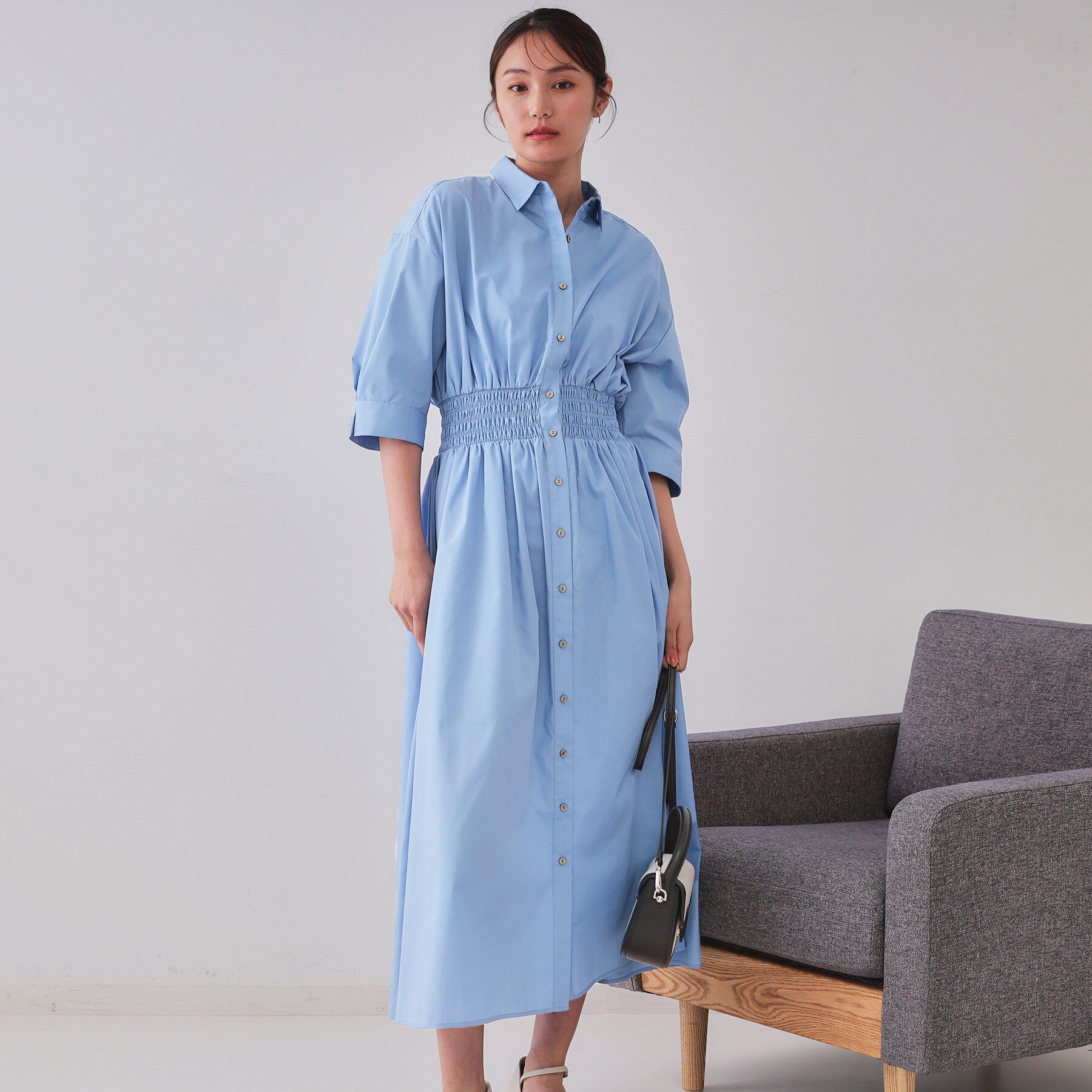 OPAQUE.CLIP「《5色展開》フィット＆フレアシャツワンピース【洗濯機洗い可】」|ワンピース|