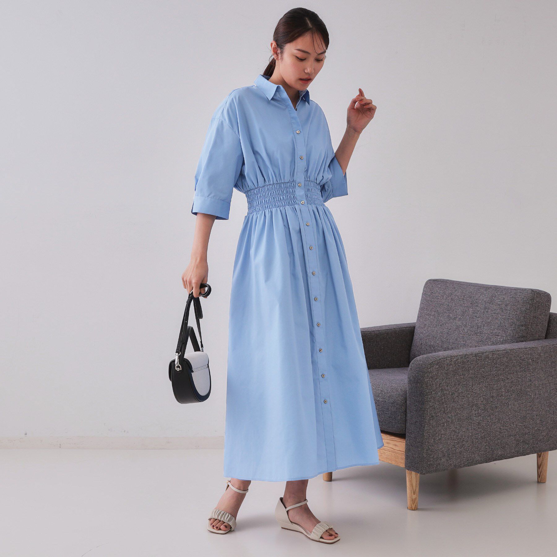 OPAQUE.CLIP「《5色展開》フィット＆フレアシャツワンピース【洗濯機洗い可】」|ワンピース|