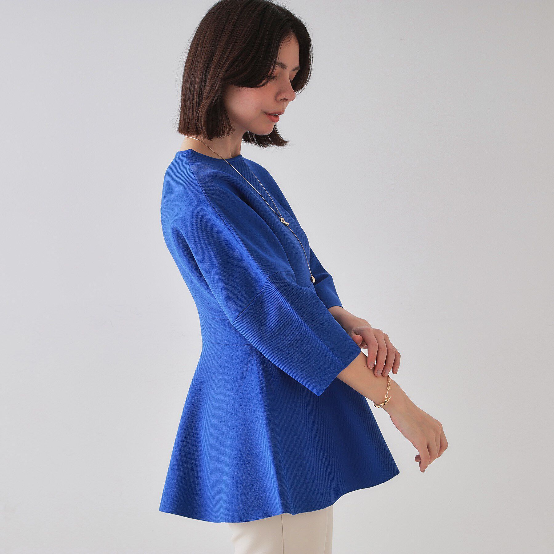 OPAQUE.CLIP「ランタンスリーブペプラムデザインニット【洗濯機洗い可/抗ピル】」|ニット・セーター|