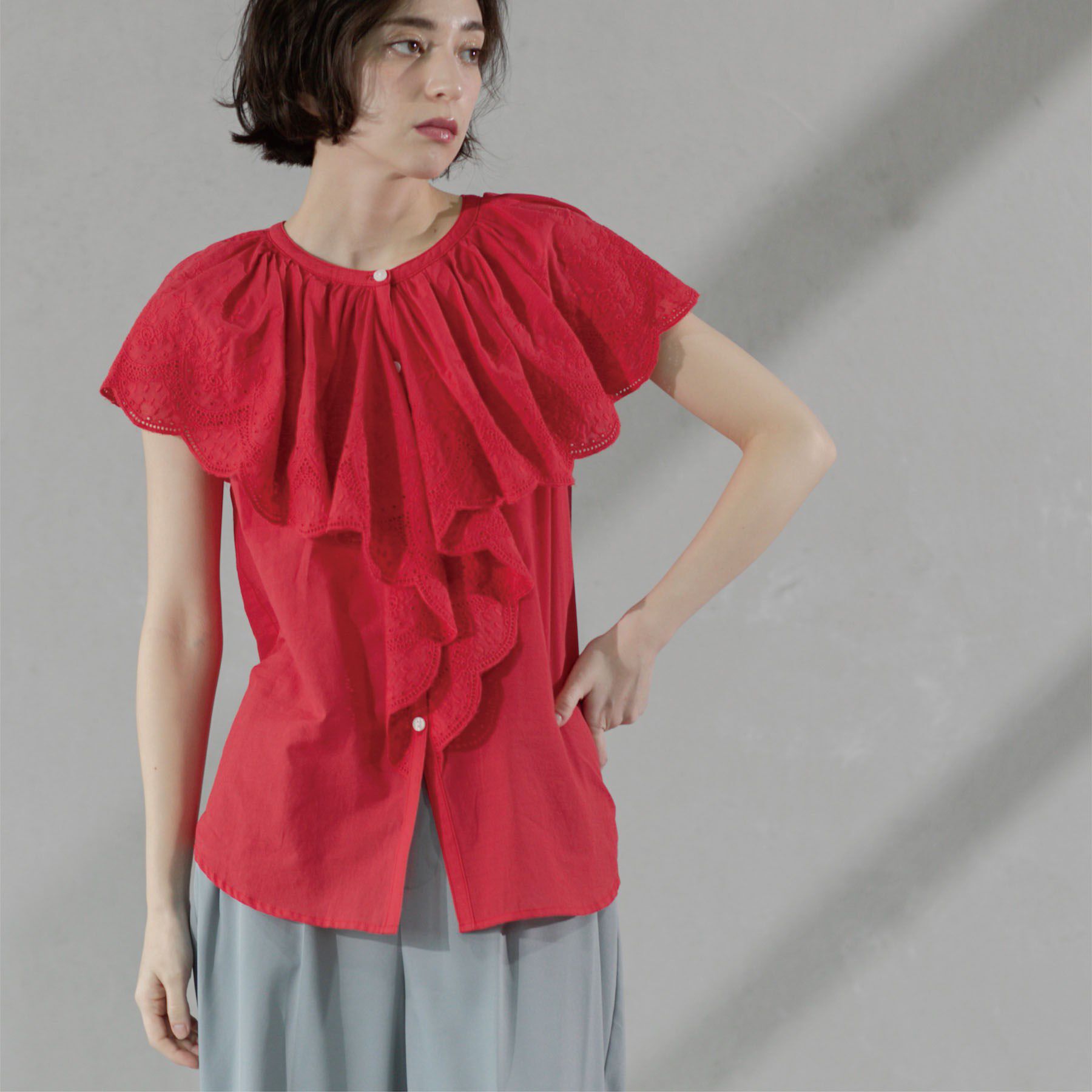 OPAQUE.CLIP「刺繍レースカラーブラウス」|シャツ・ブラウス|