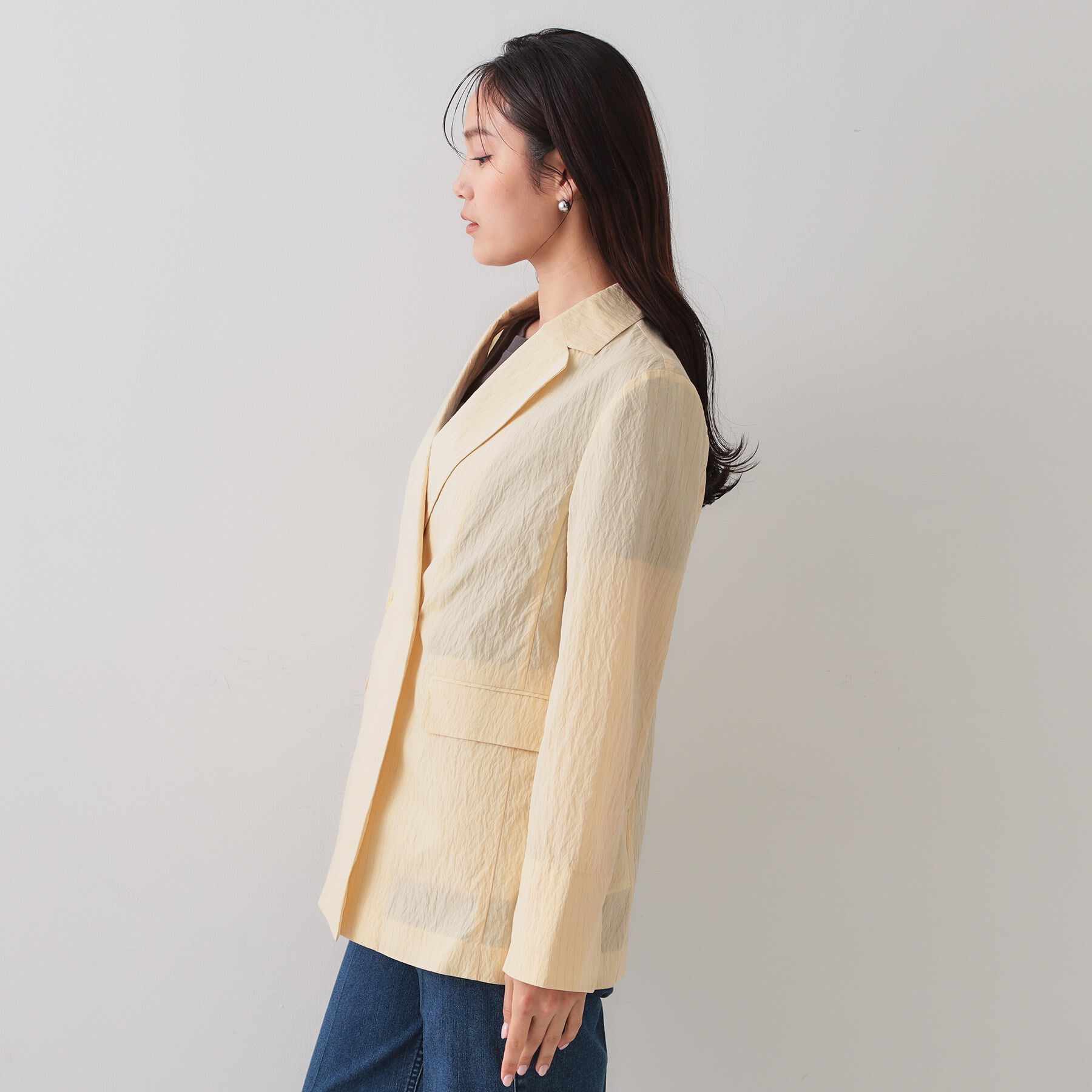 OPAQUE.CLIP「シアーストライプテーラードジャケット【洗濯機洗い可】」|テーラードジャケット|