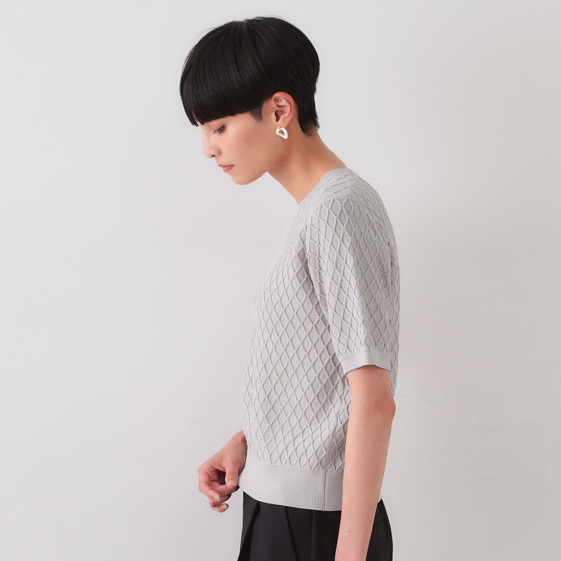 OPAQUE.CLIP「柄編みハーフスリーブニット【洗濯機洗い可】」|ニット・セーター|