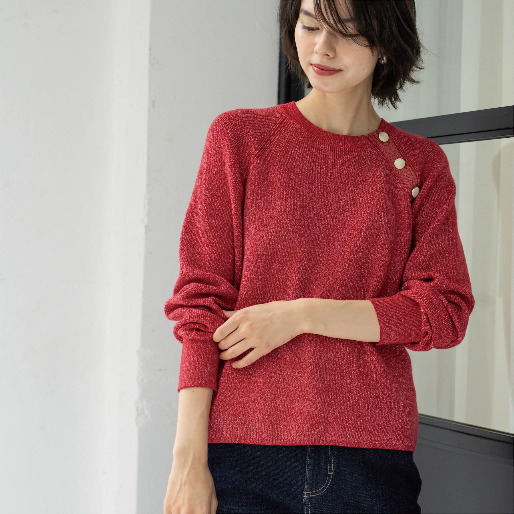 OPAQUE.CLIP「ボタンデザインラメニット【洗濯機OK】」|ニット・セーター|