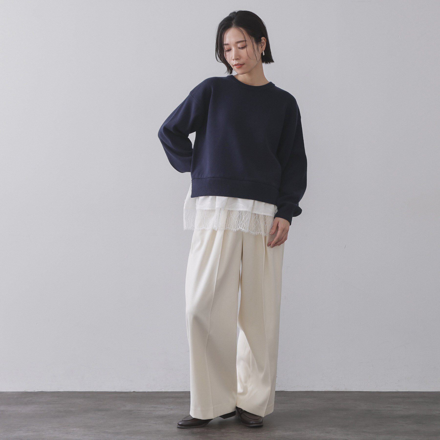 OPAQUE.CLIP「裾レースドッキングニット」|ニット・セーター|