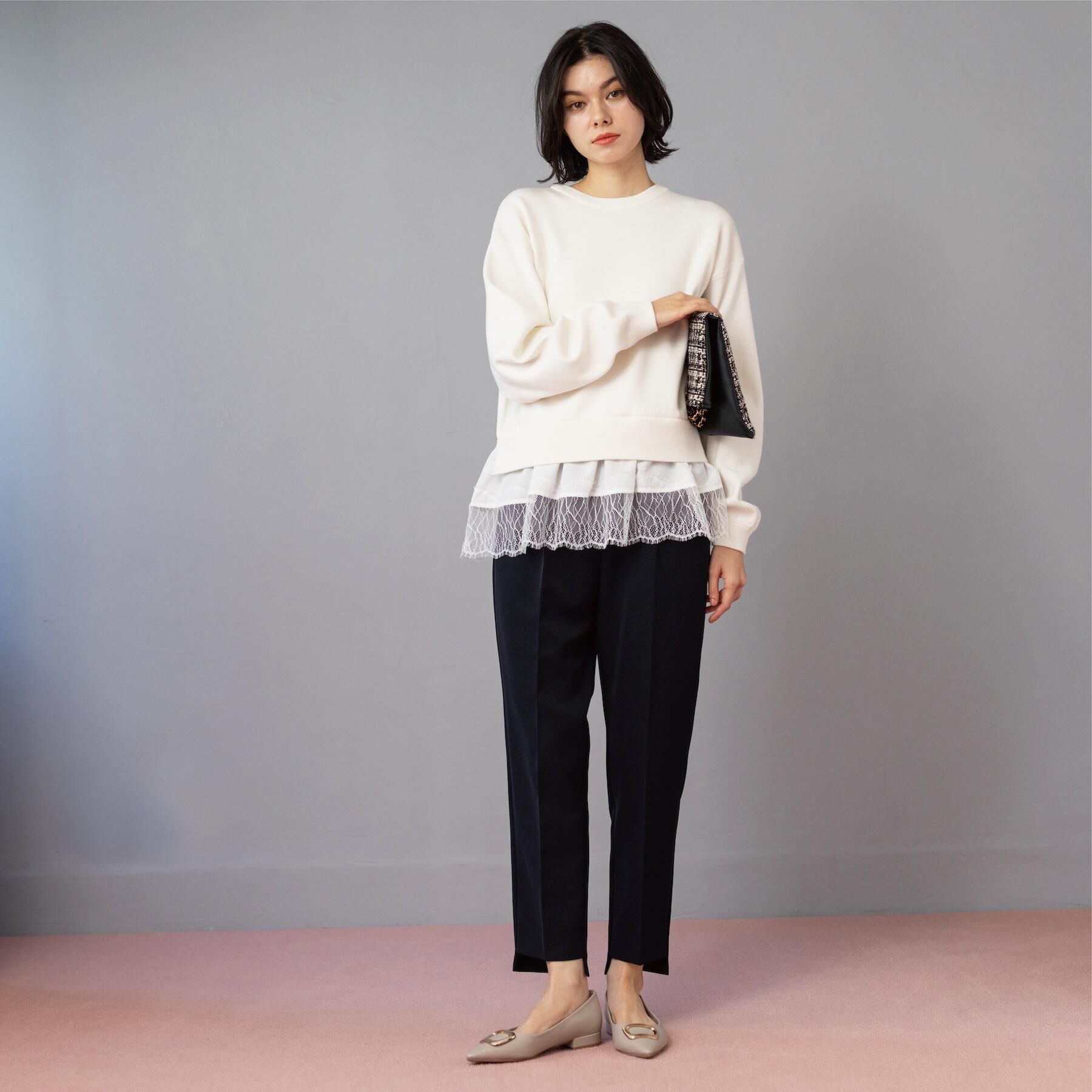 OPAQUE.CLIP「裾レースドッキングニット」|ニット・セーター|