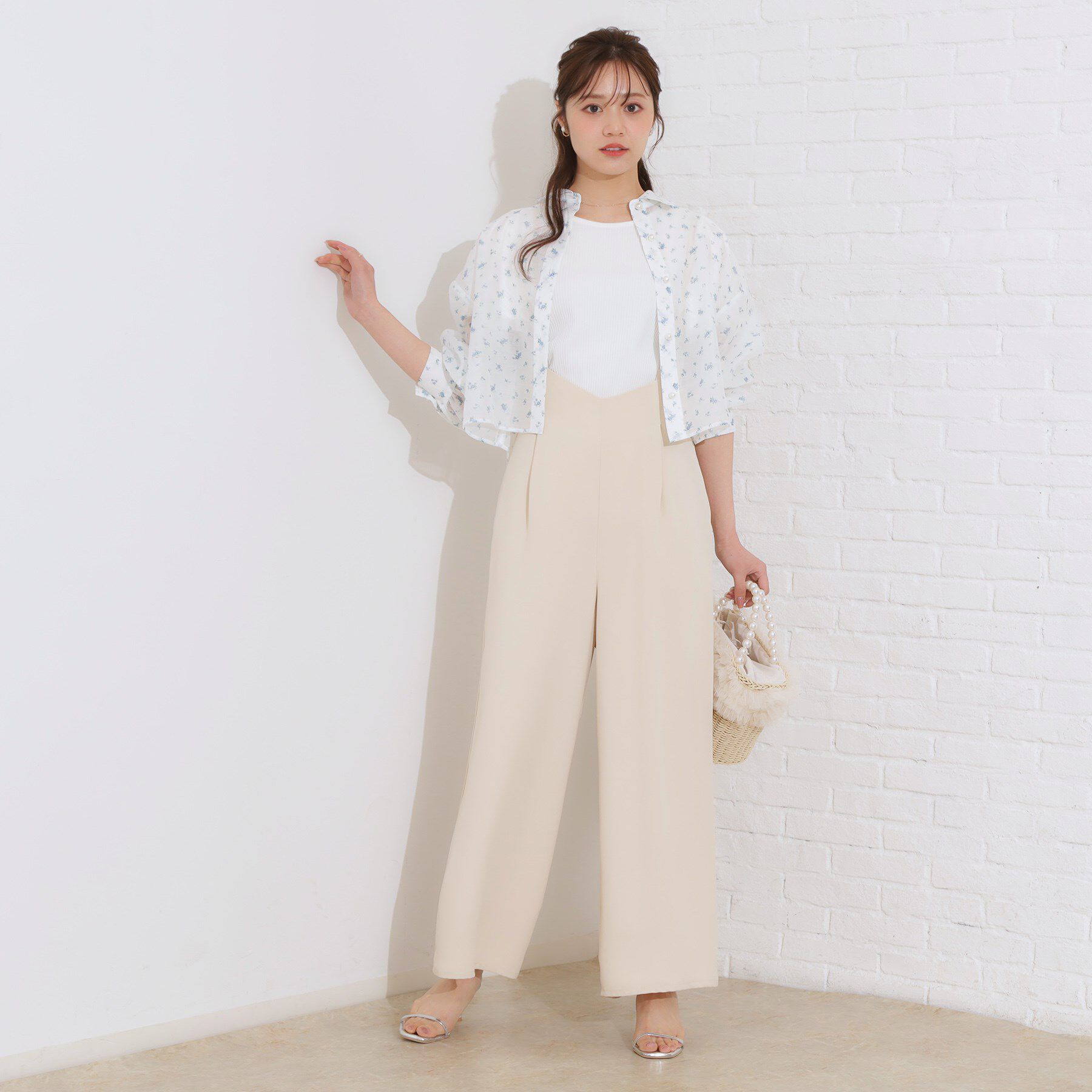 Couture broach「【洗える・オシャレな透け感】パール調ボタンシアーシャツ」|シャツ・ブラウス|