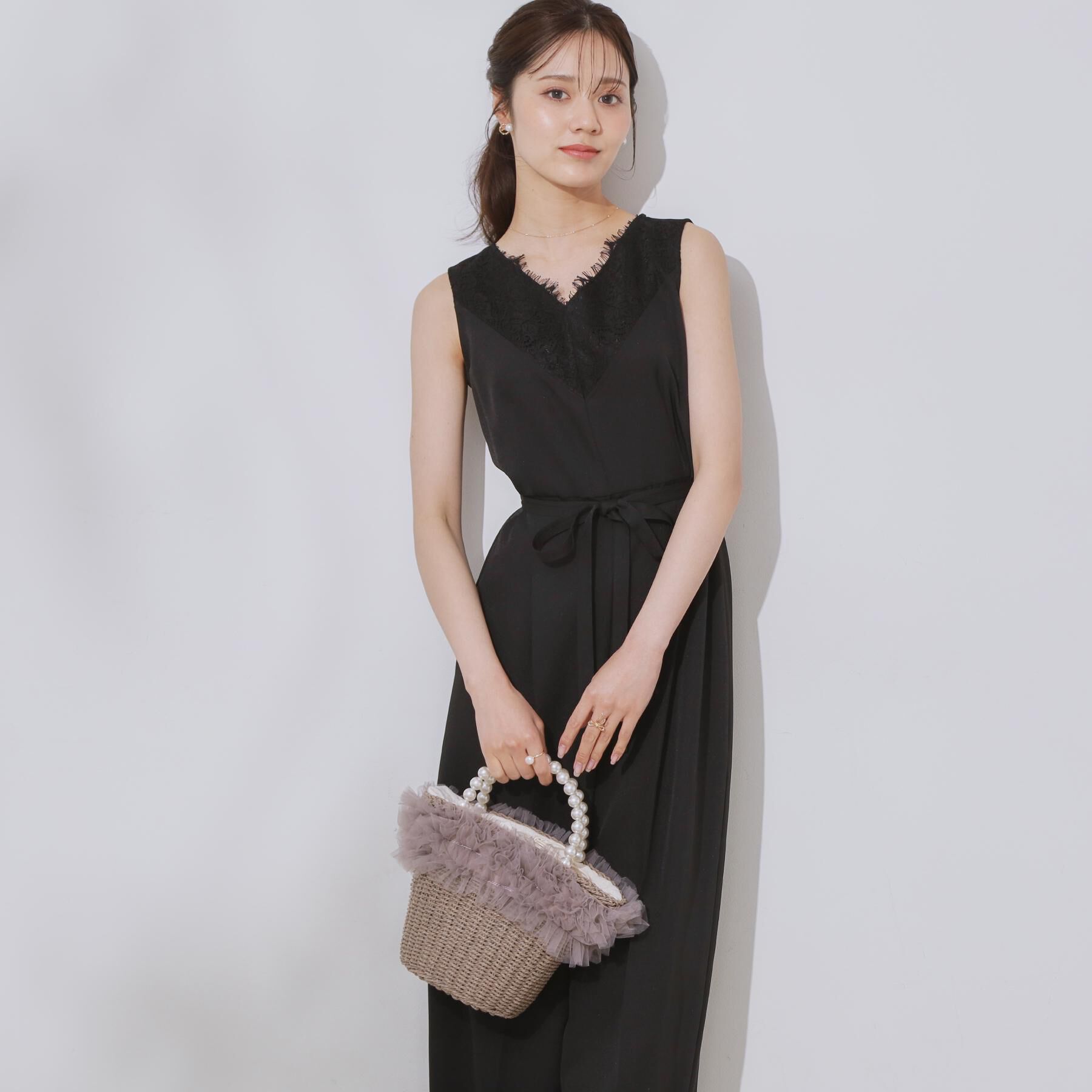 Couture broach「【一枚で着映える】レース切替デザインオールインワン」|オールインワン|ブラック(019)