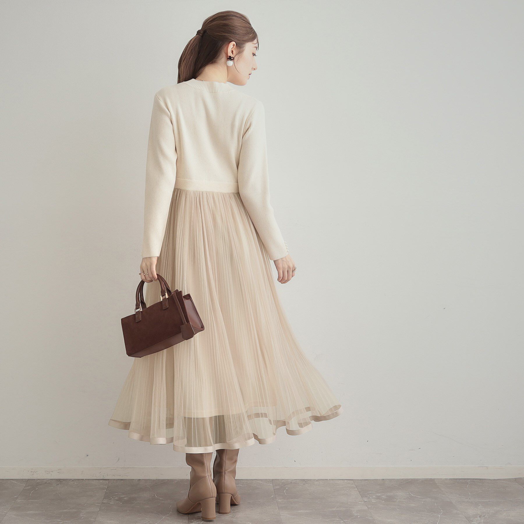 Couture broach「【S-LL/キラキラリブニット】チュールドッキング ワンピース」|ワンピース|