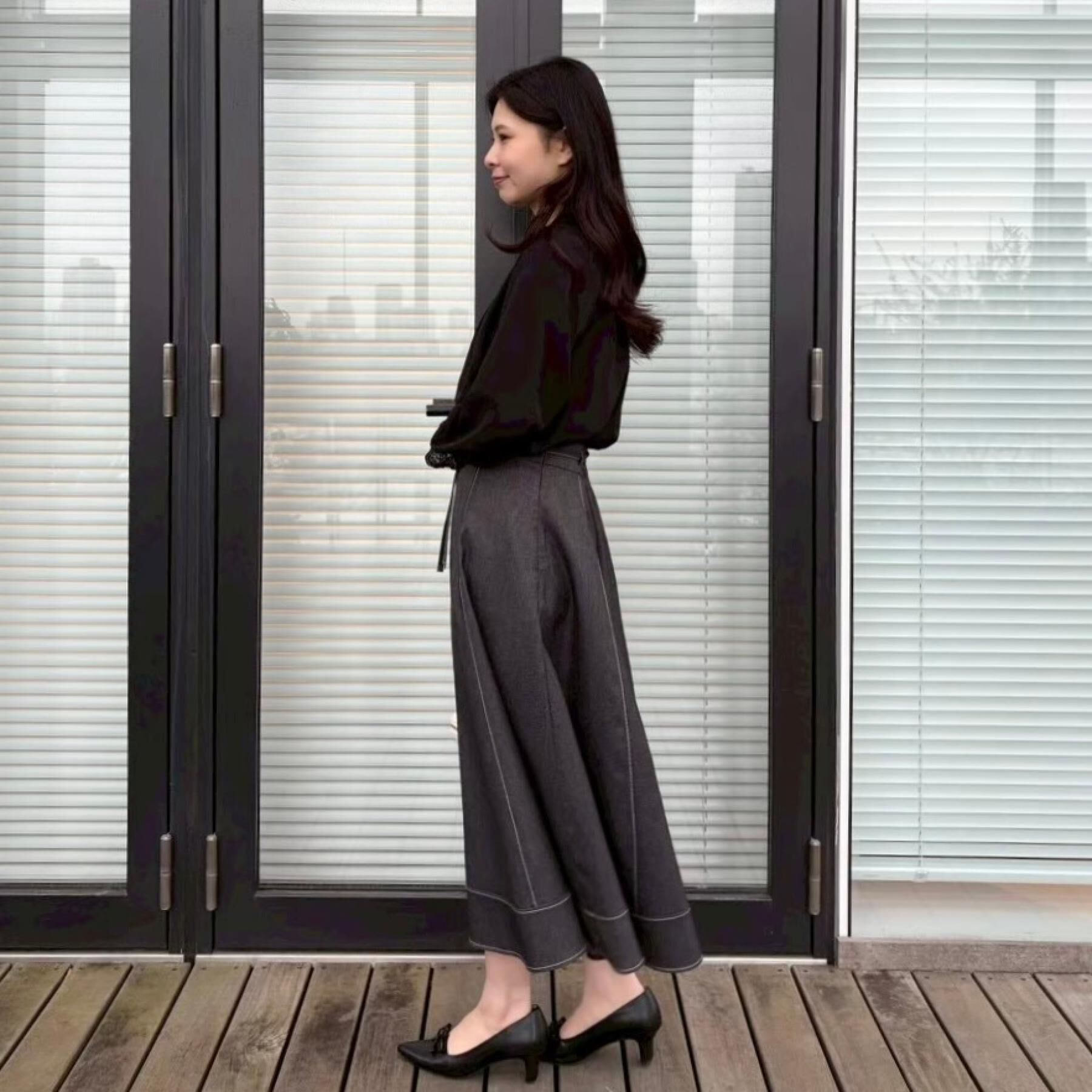 Couture broach「【洗える】デニムライク細リボンスカート」|スカート|