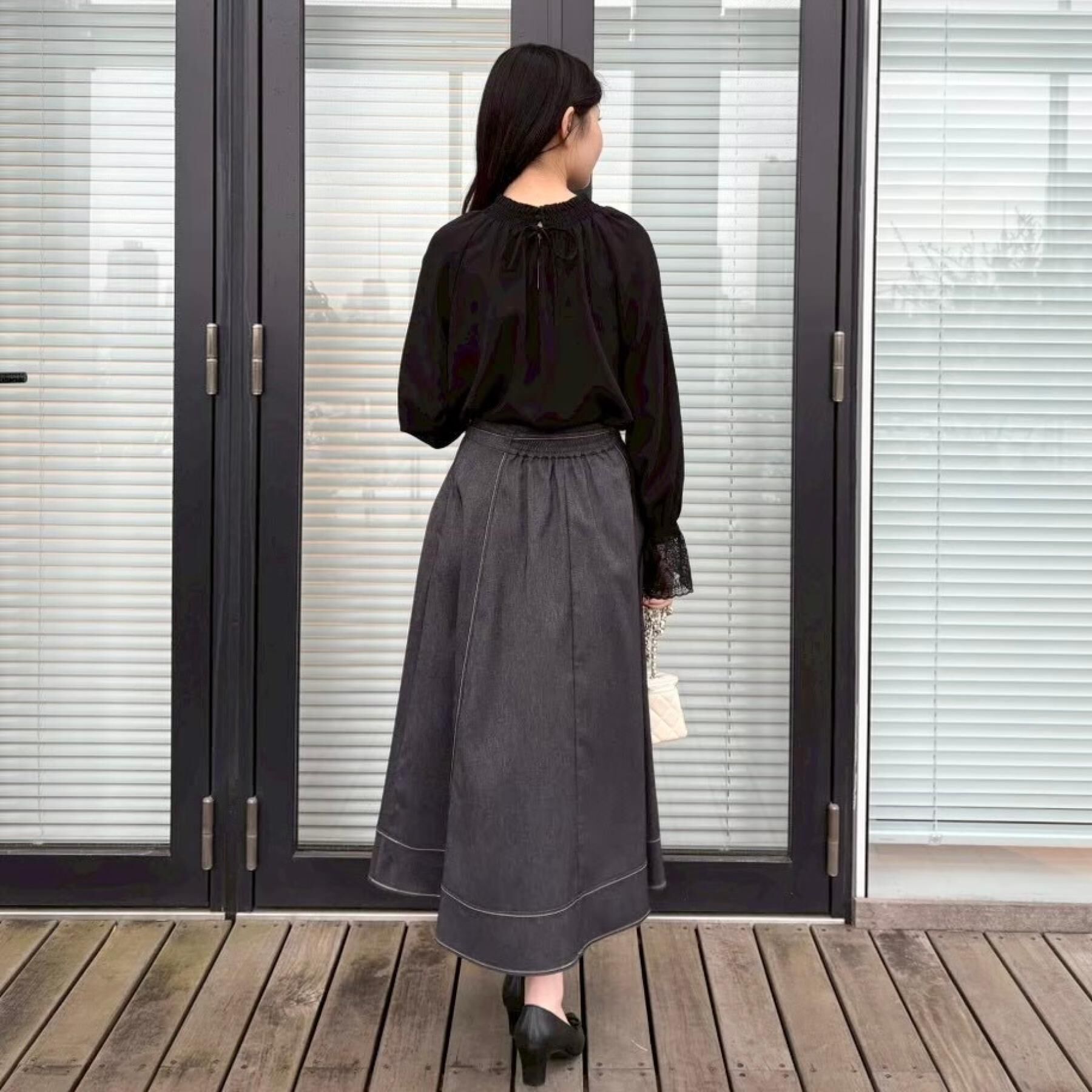 Couture broach「【洗える】デニムライク細リボンスカート」|スカート|