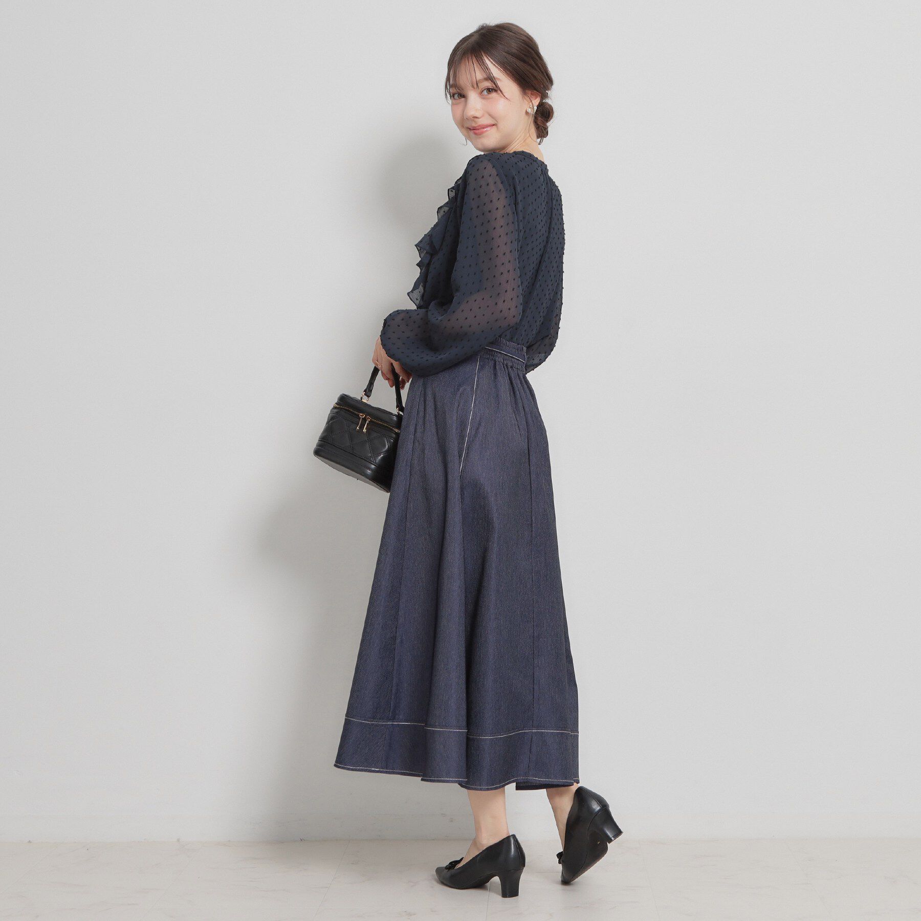 Couture broach「【洗える】デニムライク細リボンスカート」|スカート|