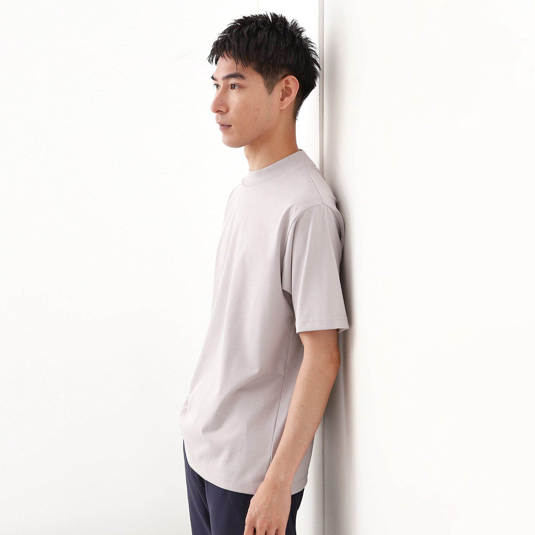 THE SHOP TK「モックネックプレーティング半袖Tシャツ 【接触冷感/洗濯機OK】」|Tシャツ・カットソー|