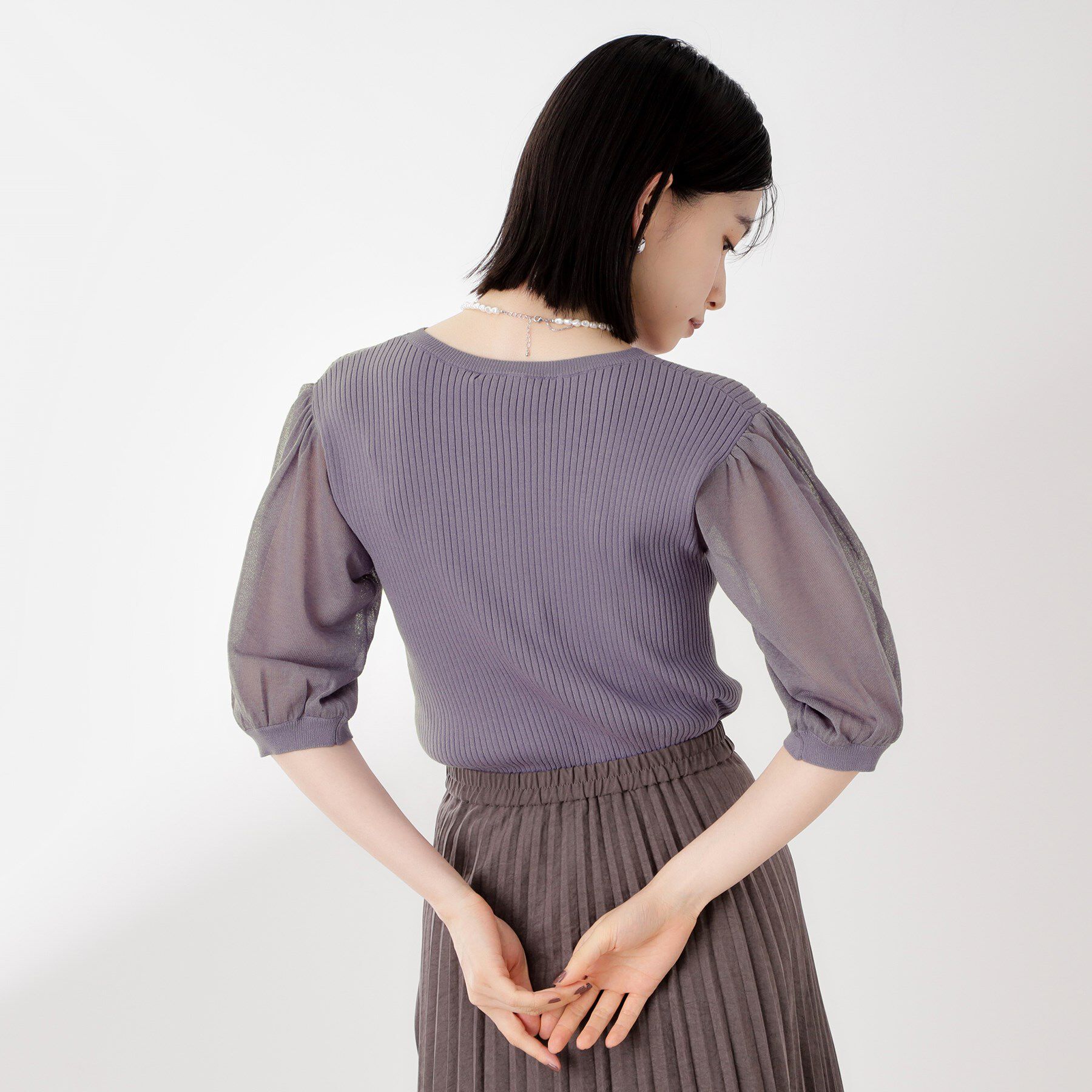THE SHOP TK「シアーパフ袖ニット【洗濯機OK】」|ニット・セーター|
