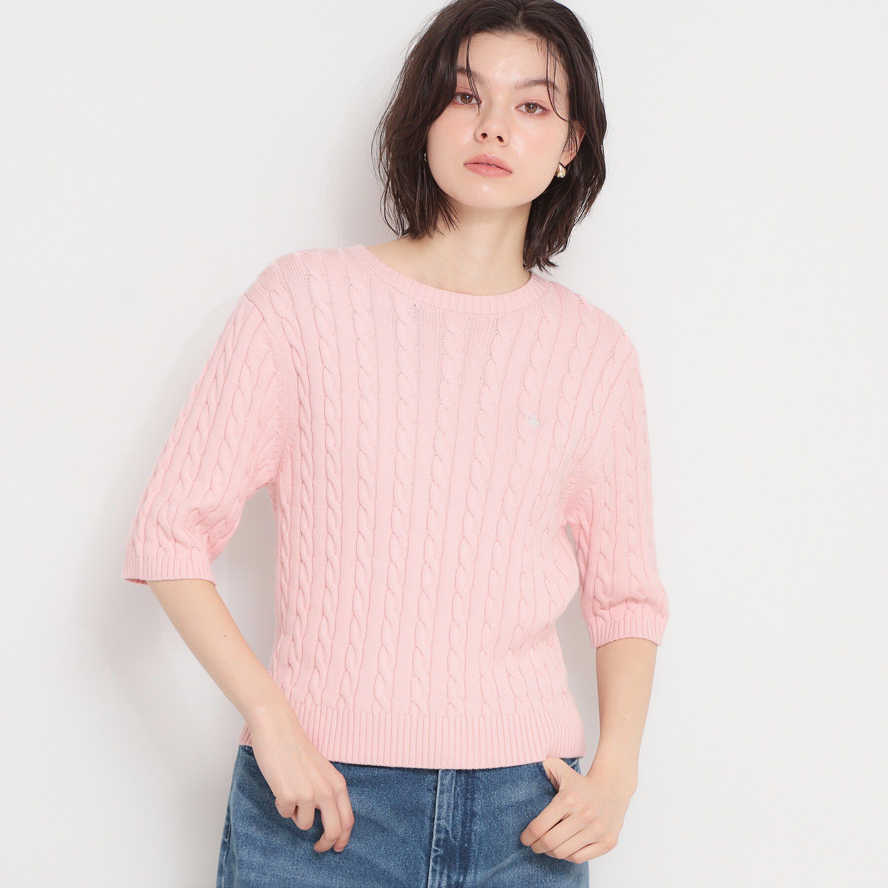 THE SHOP TK「【POLO BCS 別注】5分袖ケーブルニット」|ニット・セーター|ピンク(071)