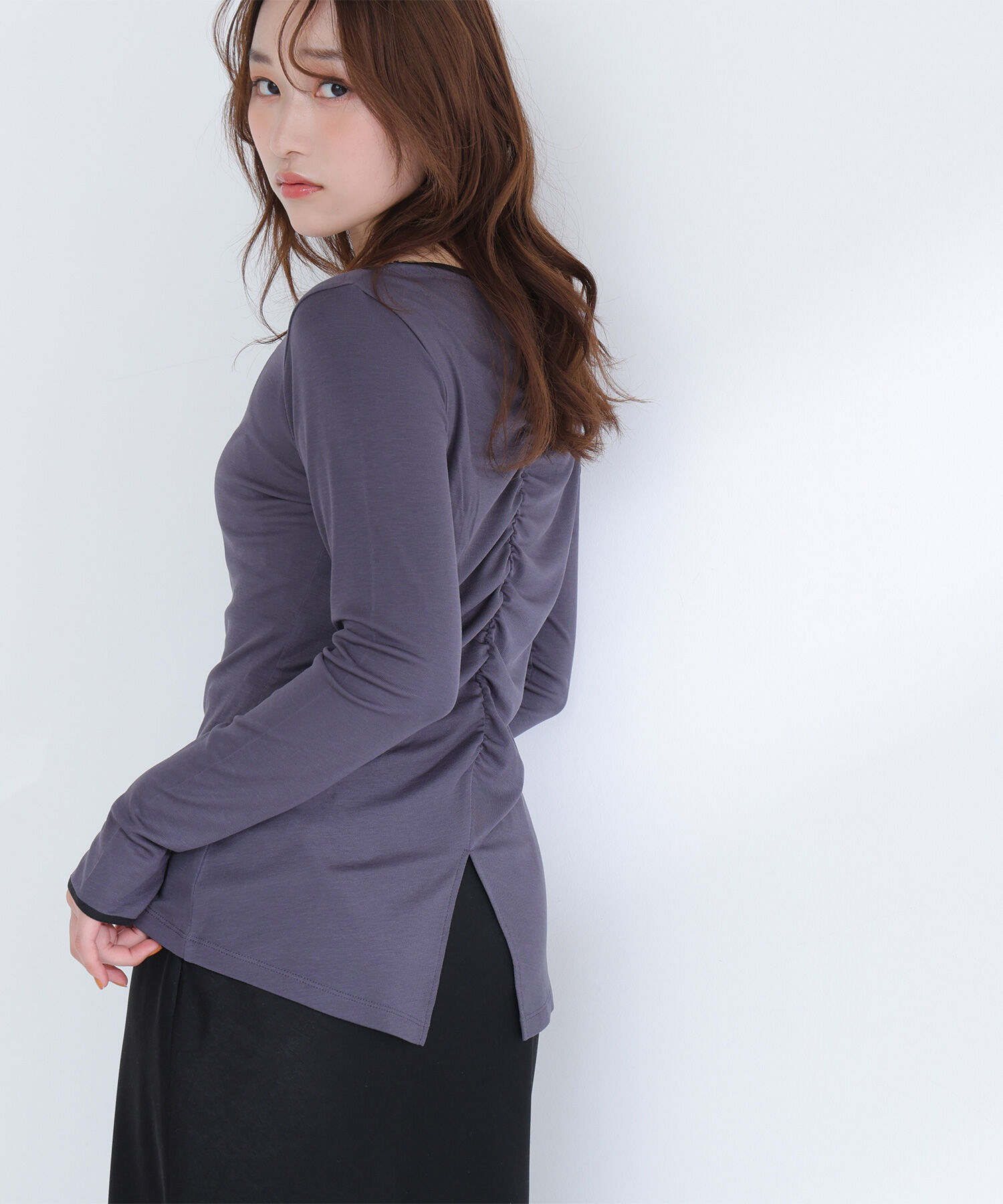  「バイカラーバックシャンカットソー」|Tシャツ・カットソー|チャコール1