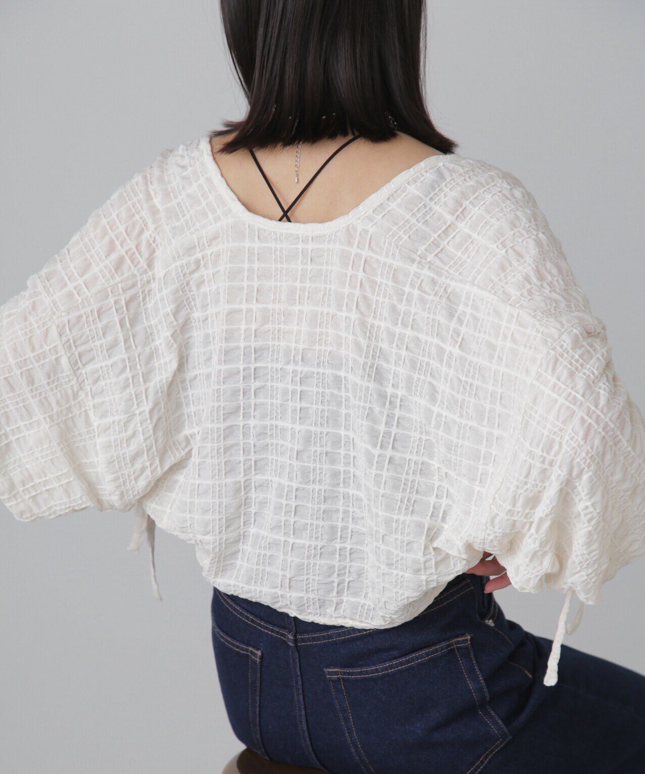  「シアーチェック袖シャーリングボレロ」|Tシャツ・カットソー|