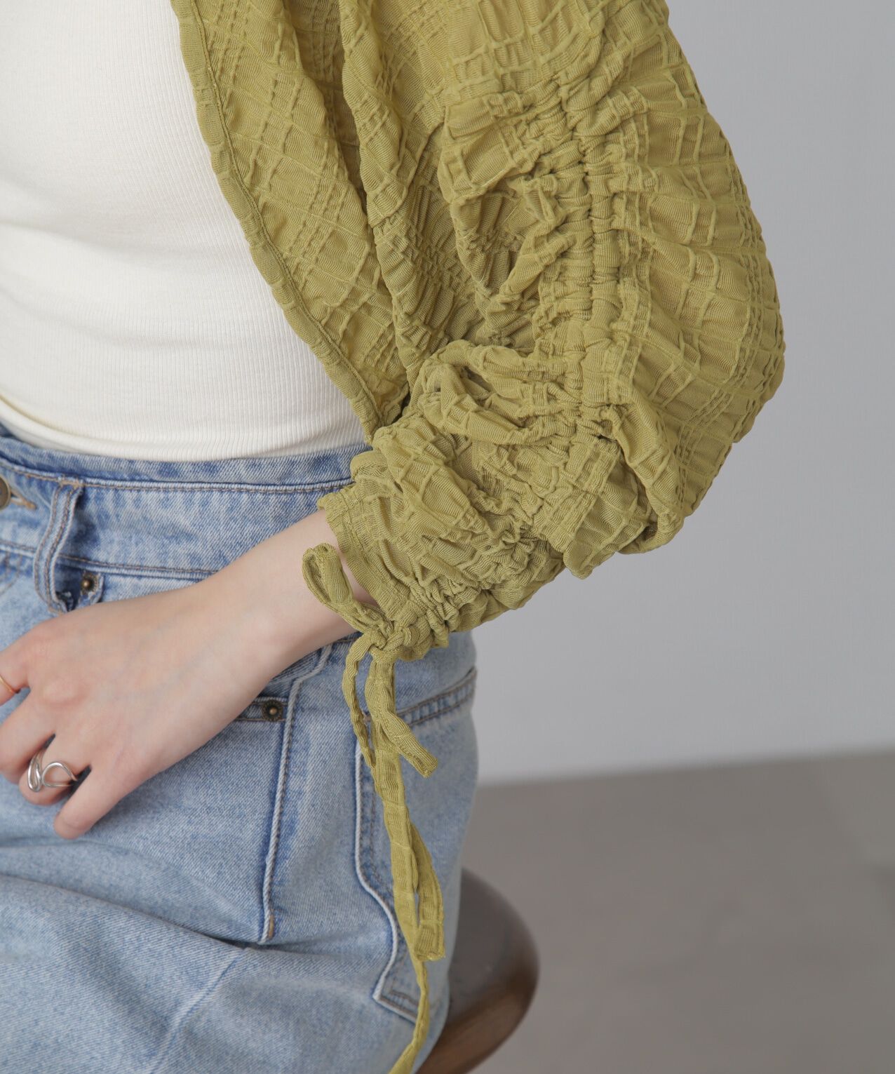  「シアーチェック袖シャーリングボレロ」|Tシャツ・カットソー|