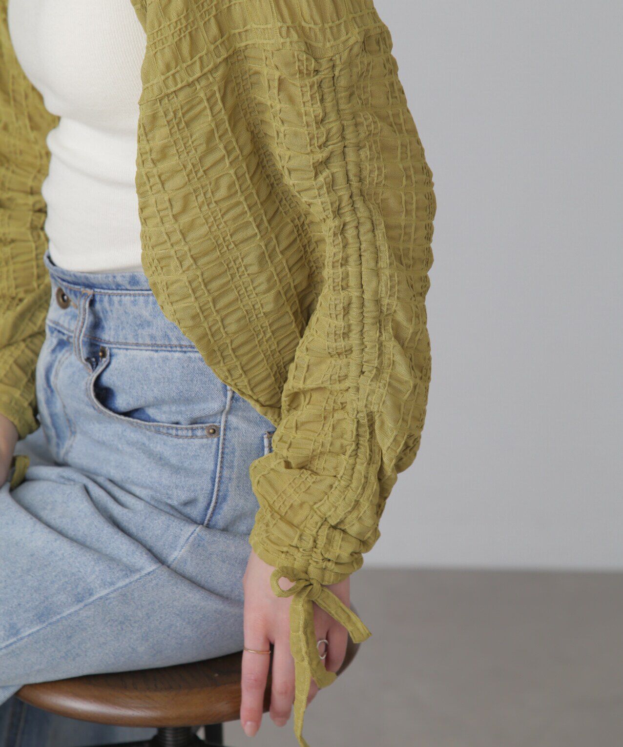  「シアーチェック袖シャーリングボレロ」|Tシャツ・カットソー|