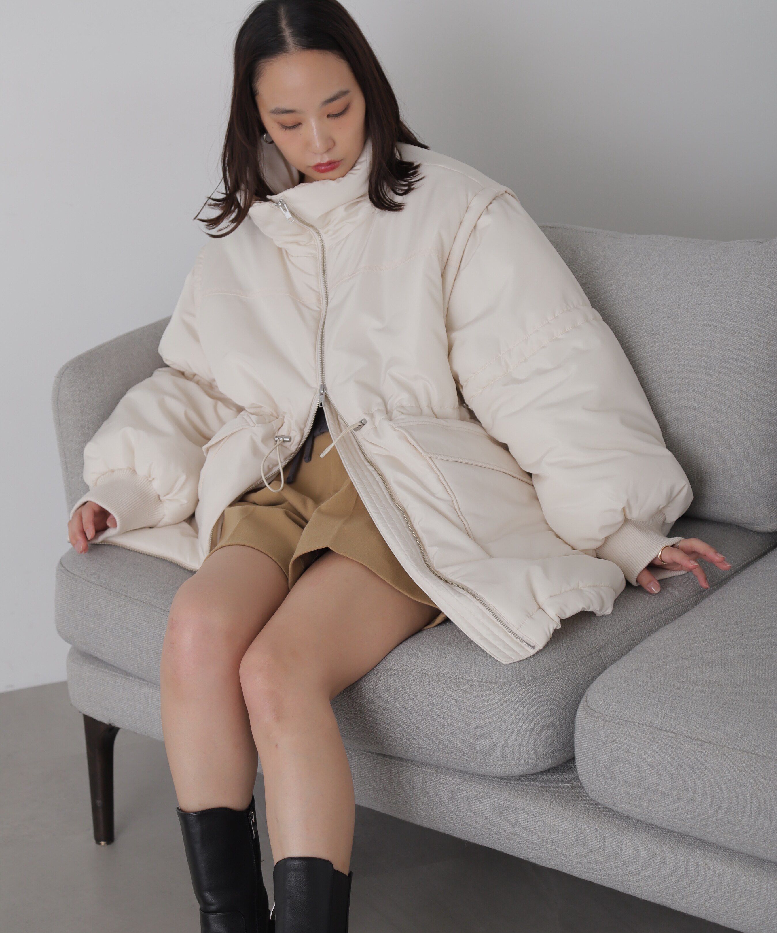  「スタンド中綿ウエストドロストコート」|その他|