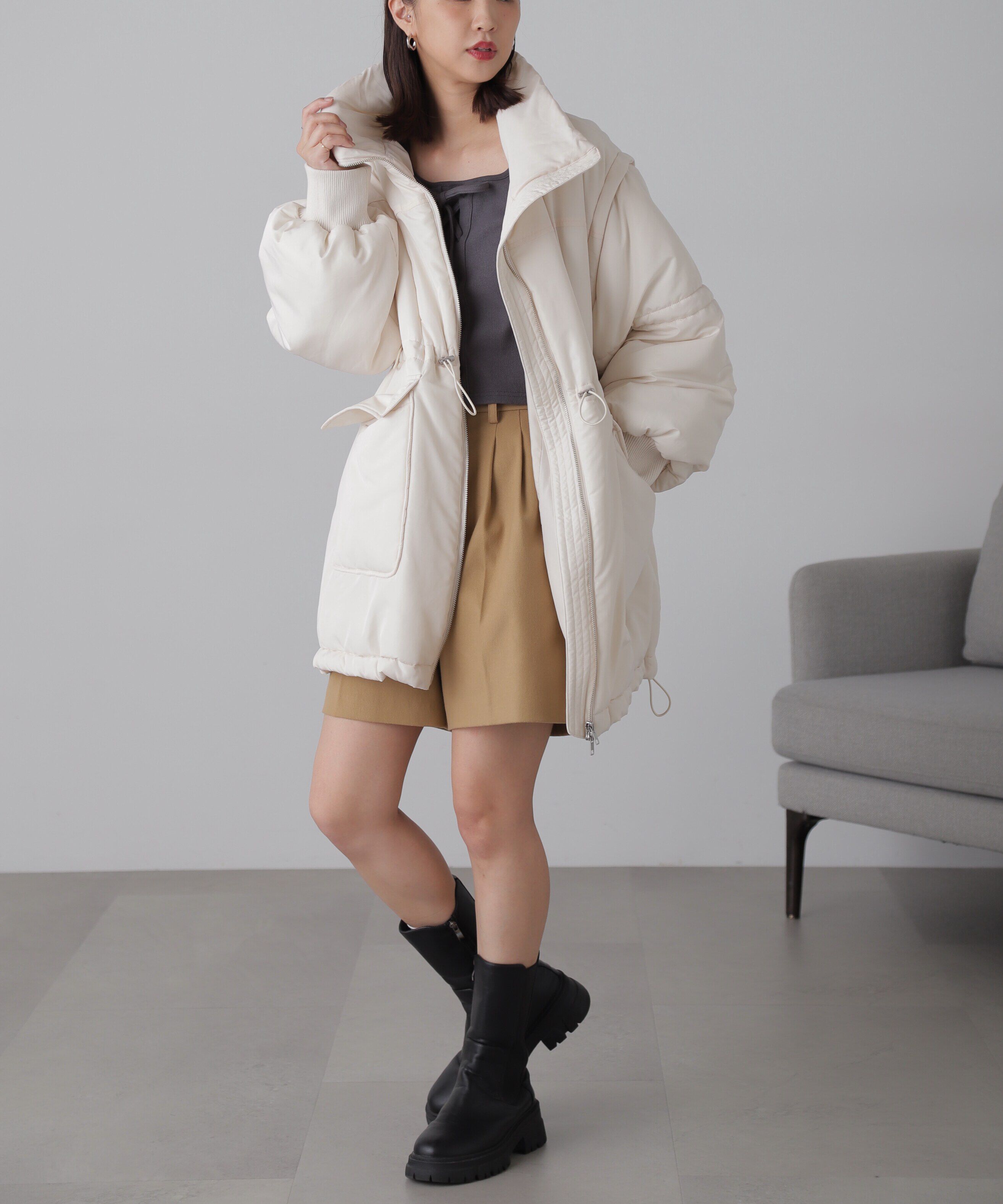 「スタンド中綿ウエストドロストコート」|その他|