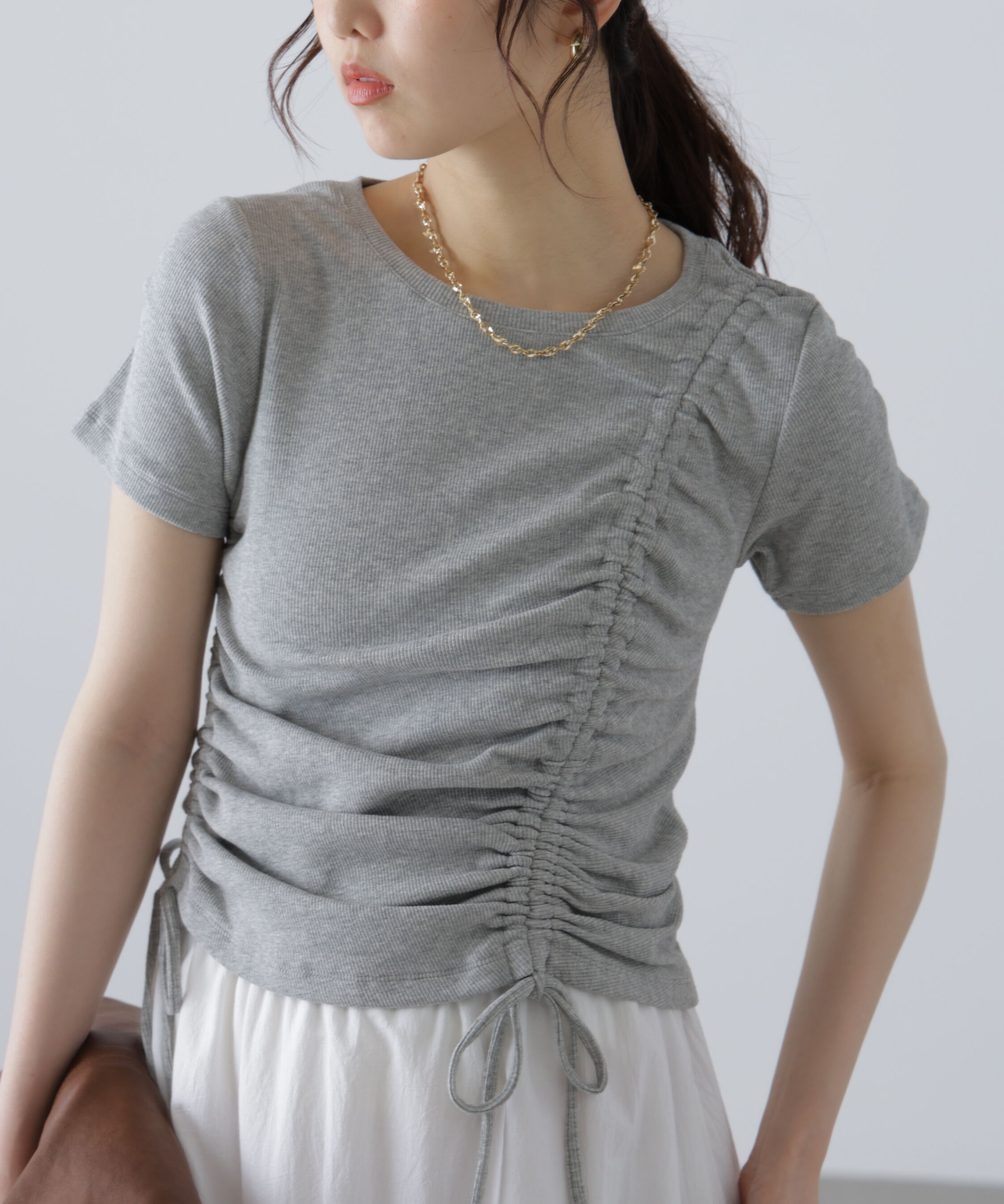  「アシメドロストリブカットソー」|Tシャツ・カットソー|グレー