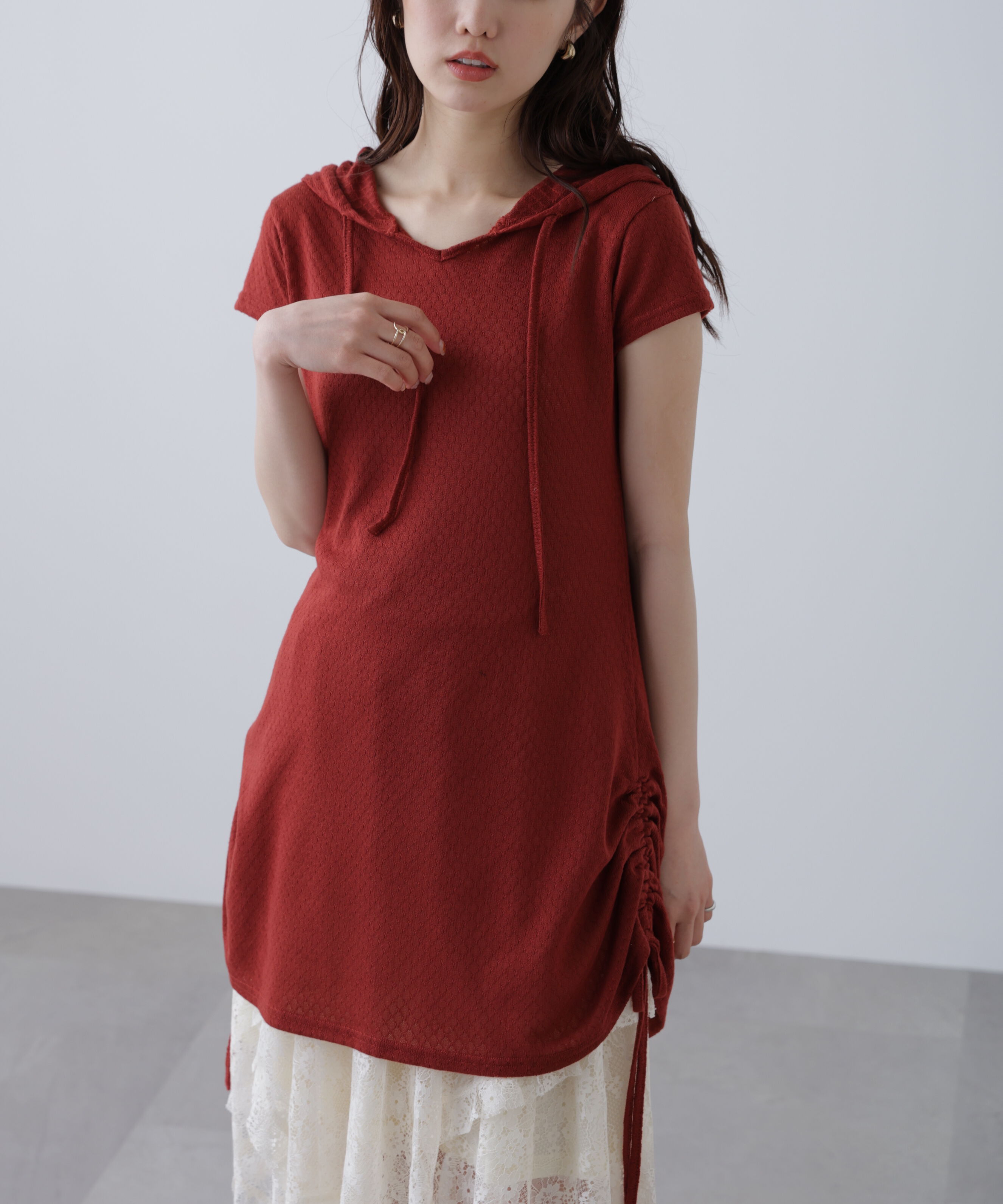  「サイドシャーリングフーディーミニワンピース」|ワンピース|