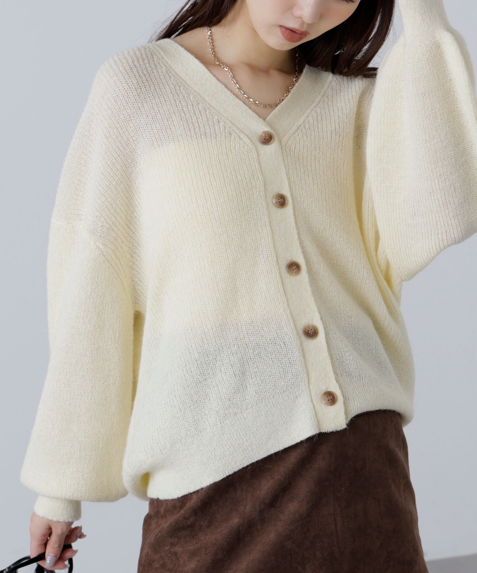  「5GモヘヤタッチVネックカーディガン」|ニット・セーター|オフ