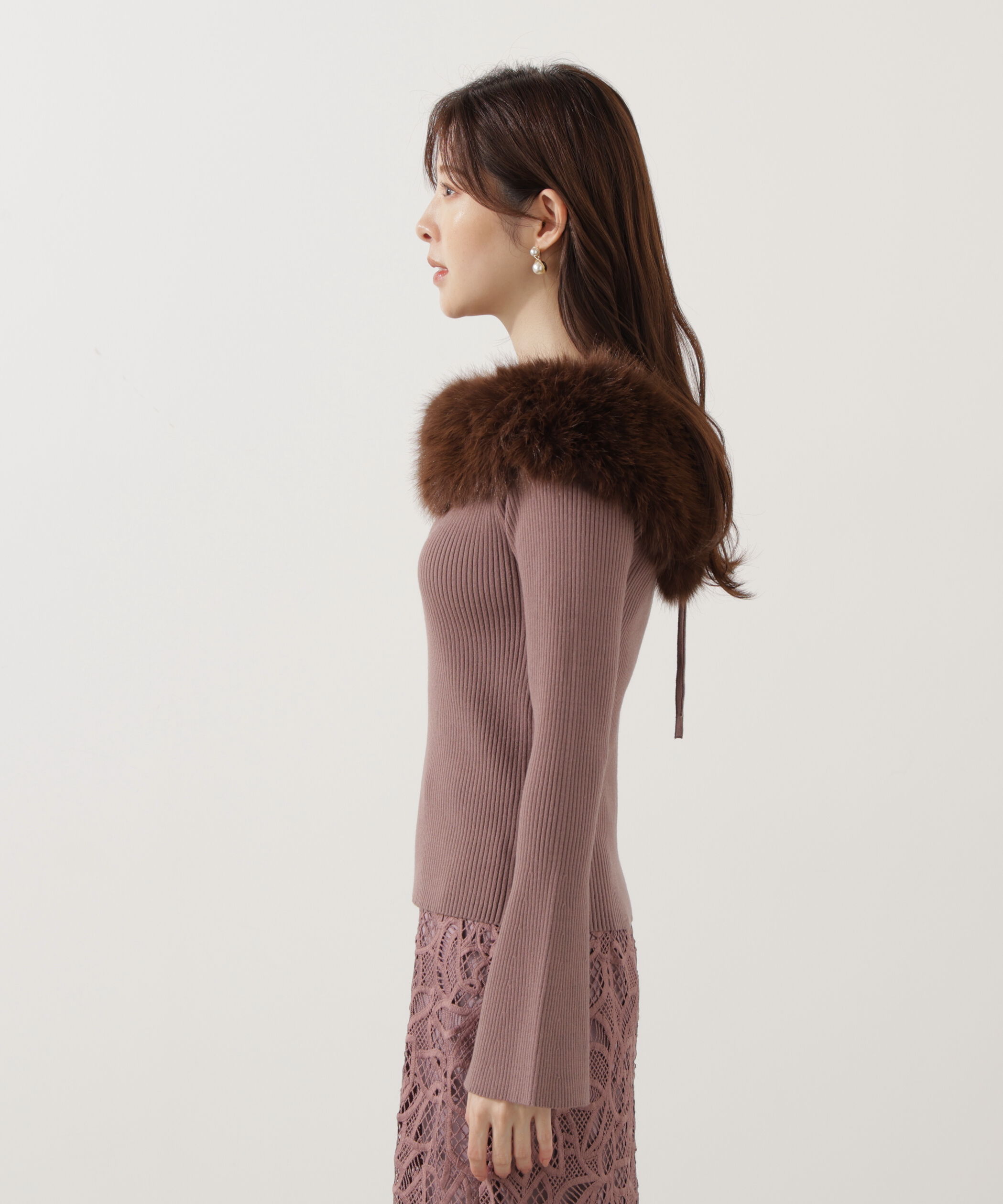 PROPORTION BODY DRESSING「フェイクファー付きオフショルニット 25AW」|ニット・セーター|