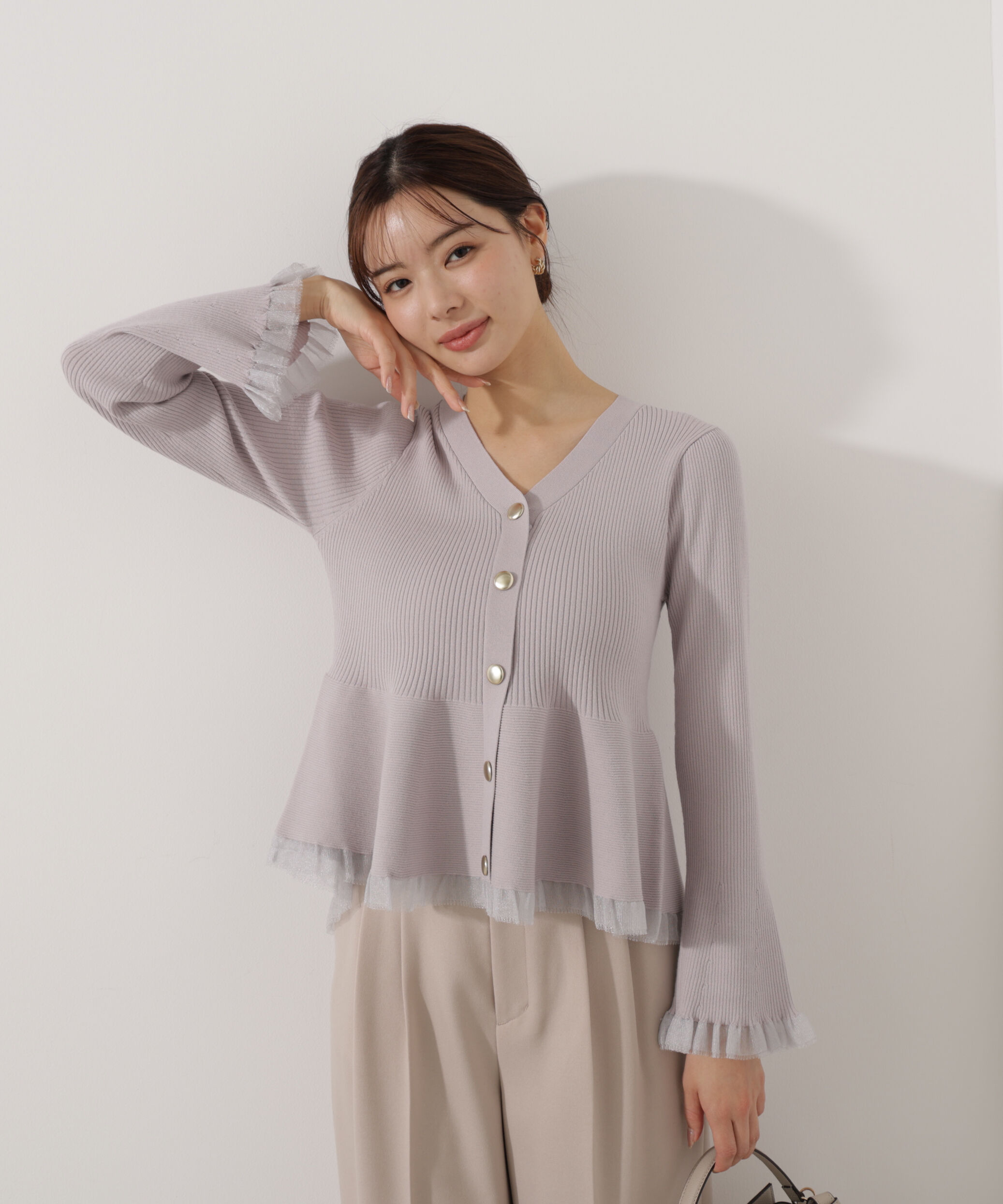 PROPORTION BODY DRESSING「シアー切替ペプラムニット　26SS」|ニット・セーター|