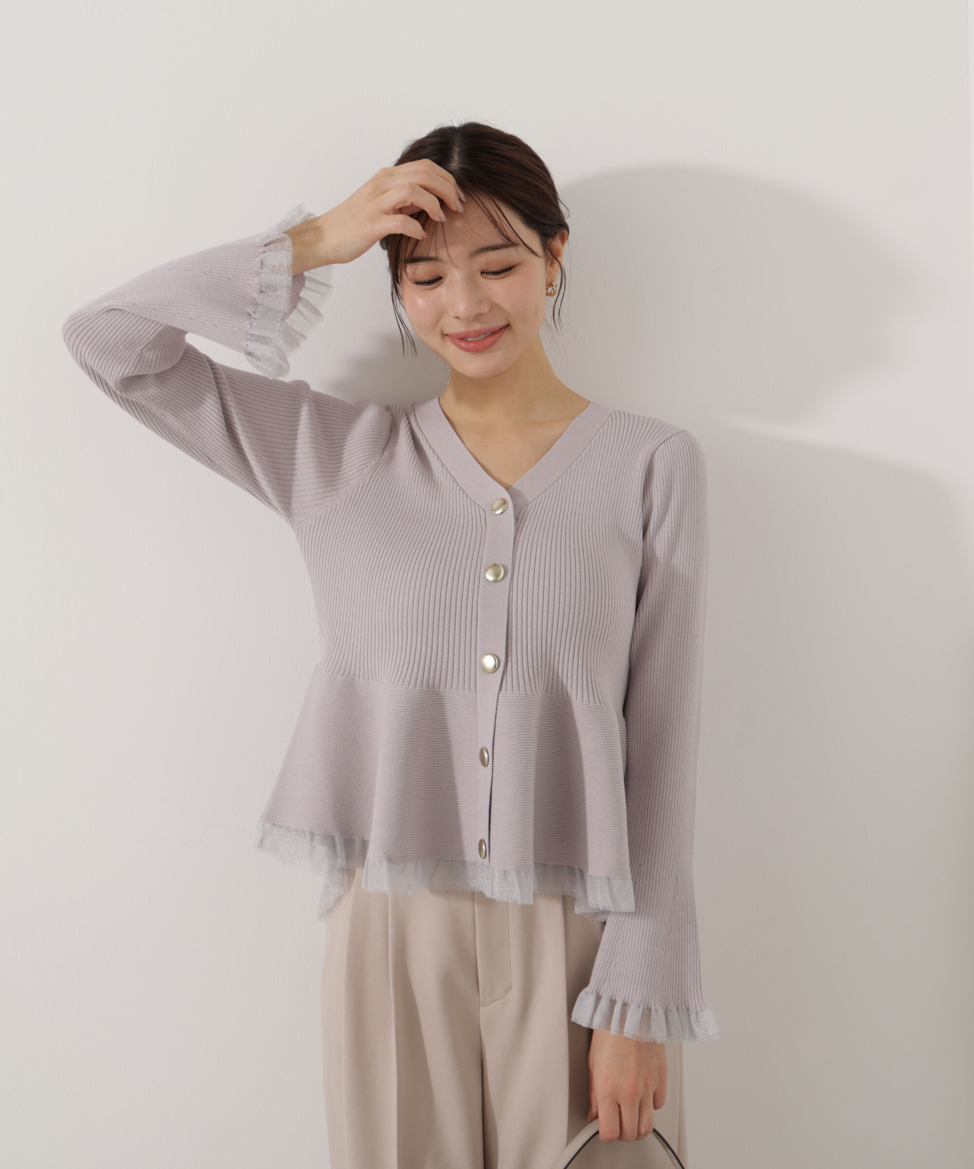 PROPORTION BODY DRESSING「シアー切替ペプラムニット　26SS」|ニット・セーター|