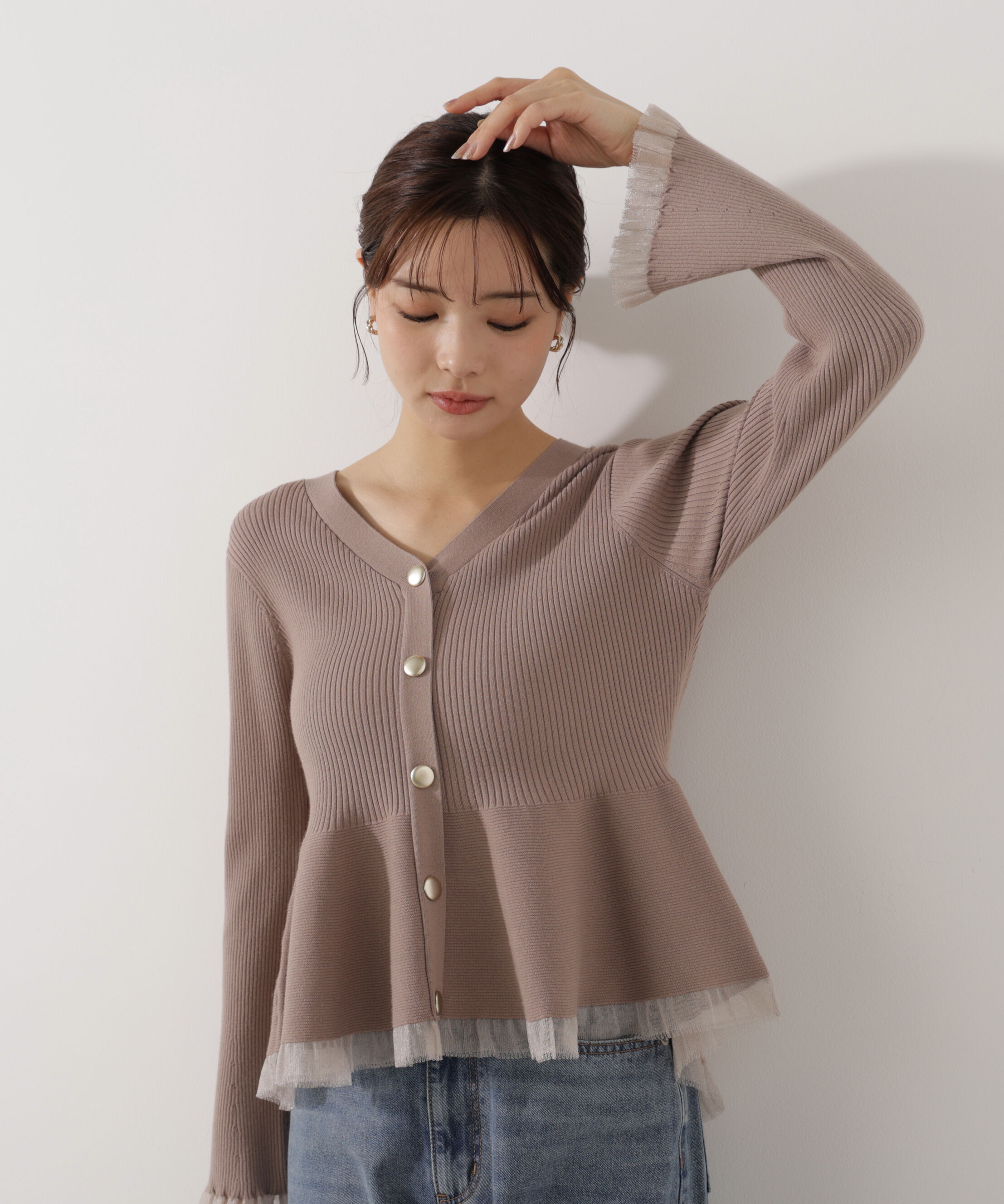 PROPORTION BODY DRESSING「シアー切替ペプラムニット　26SS」|ニット・セーター|モカ1