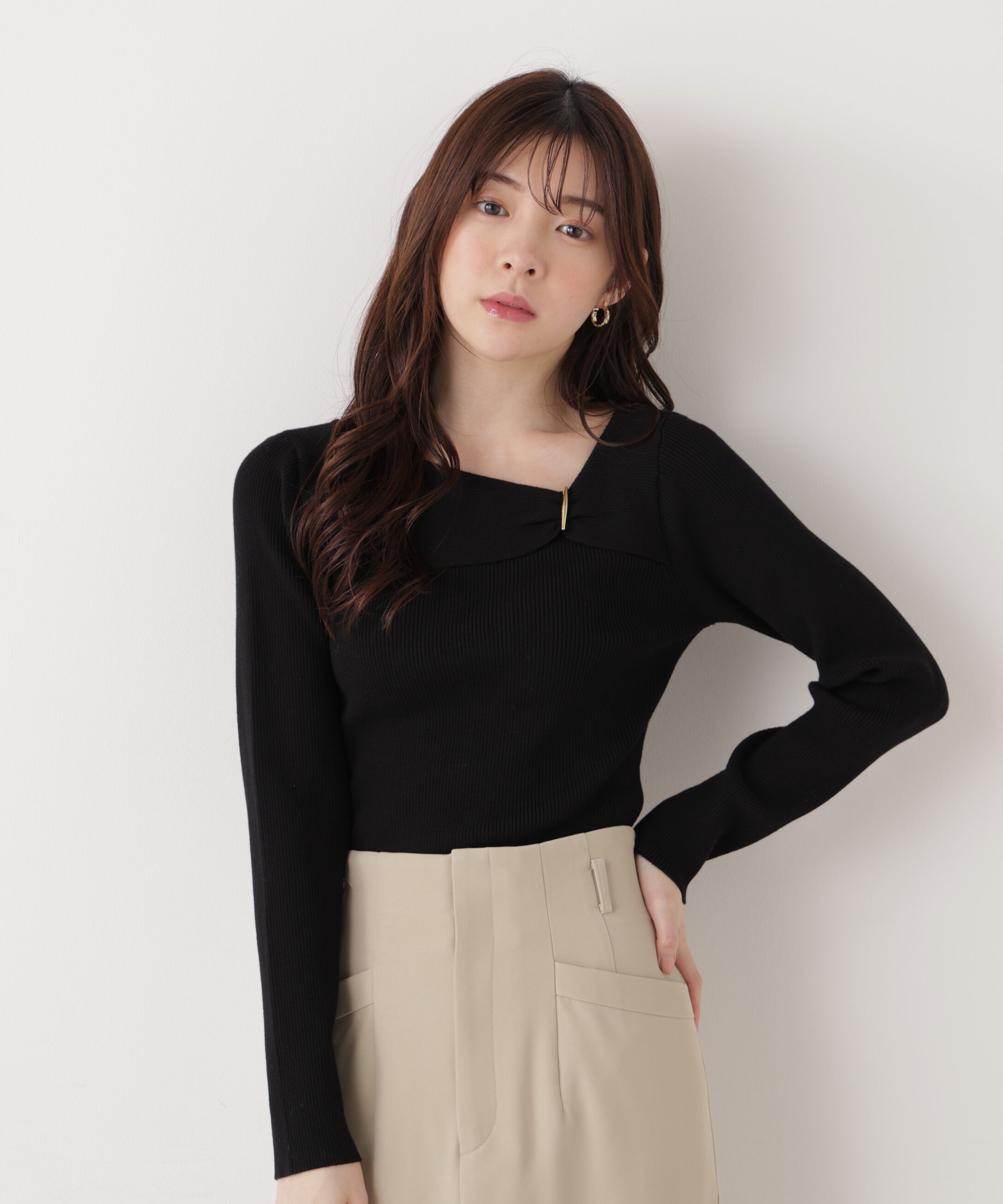 PROPORTION BODY DRESSING「バー付きアシメリブニット　　26SS」|ニット・セーター|