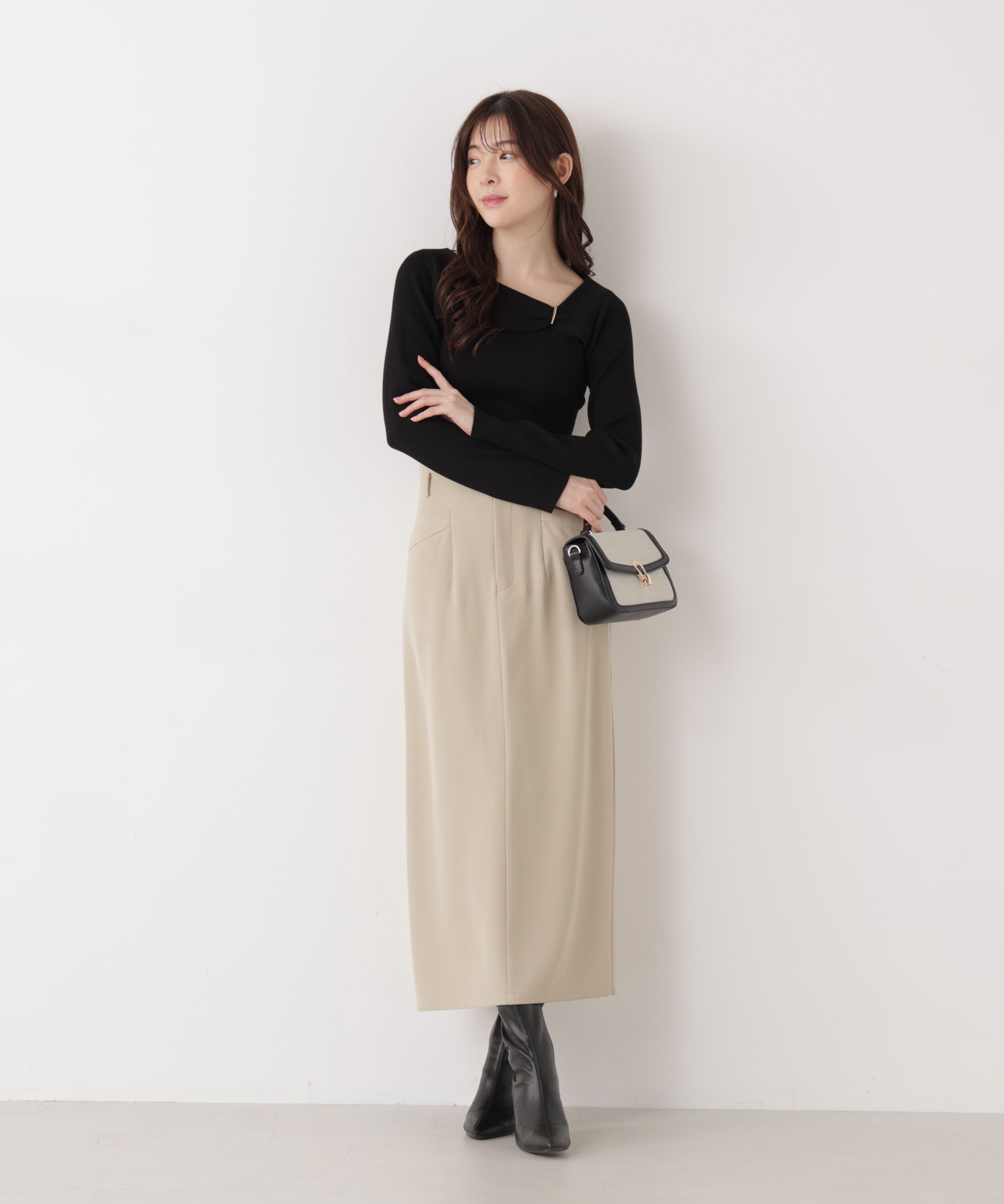 PROPORTION BODY DRESSING「バー付きアシメリブニット　　26SS」|ニット・セーター|