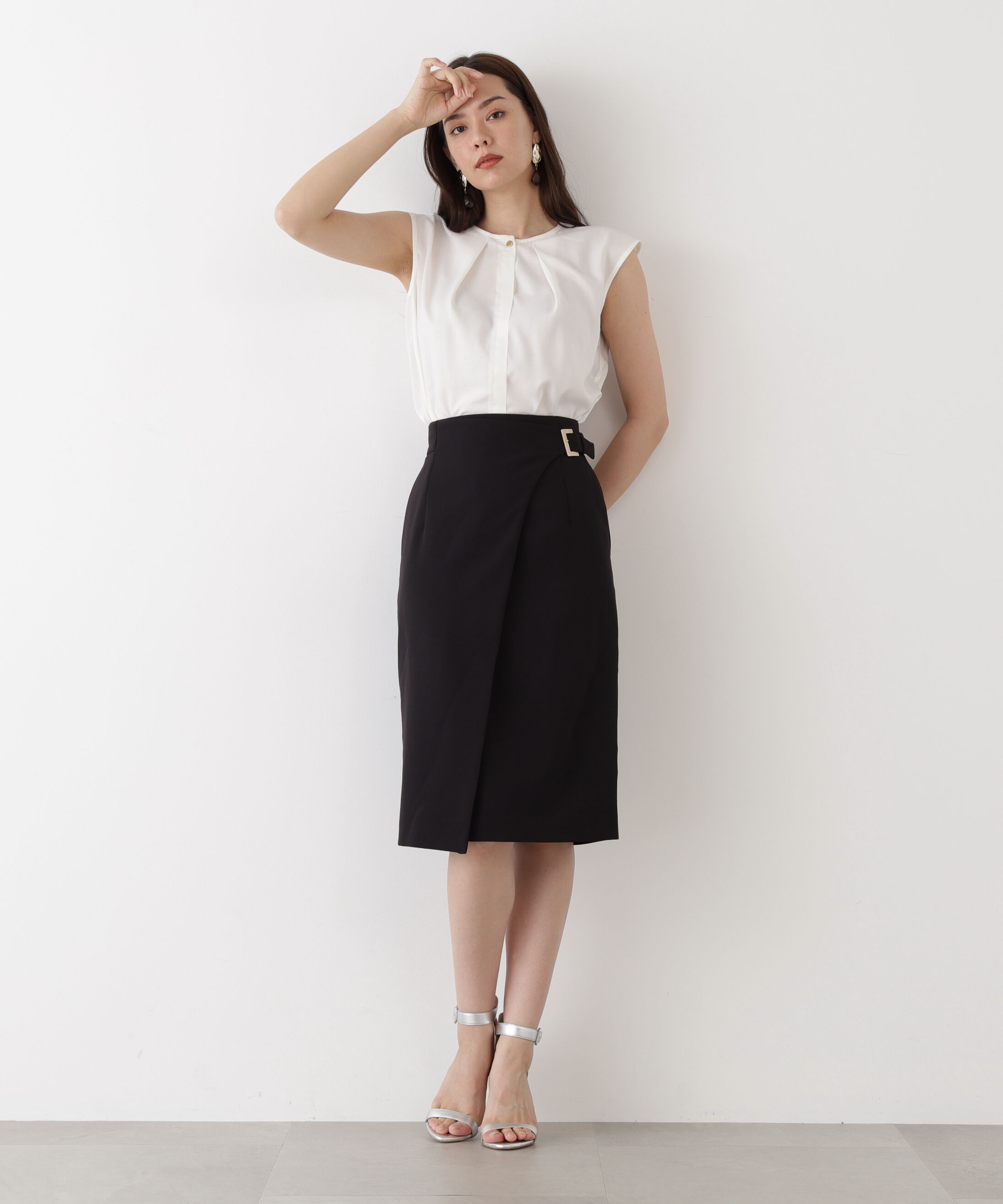  「サイドバックルラップ風スカート」|スカート|