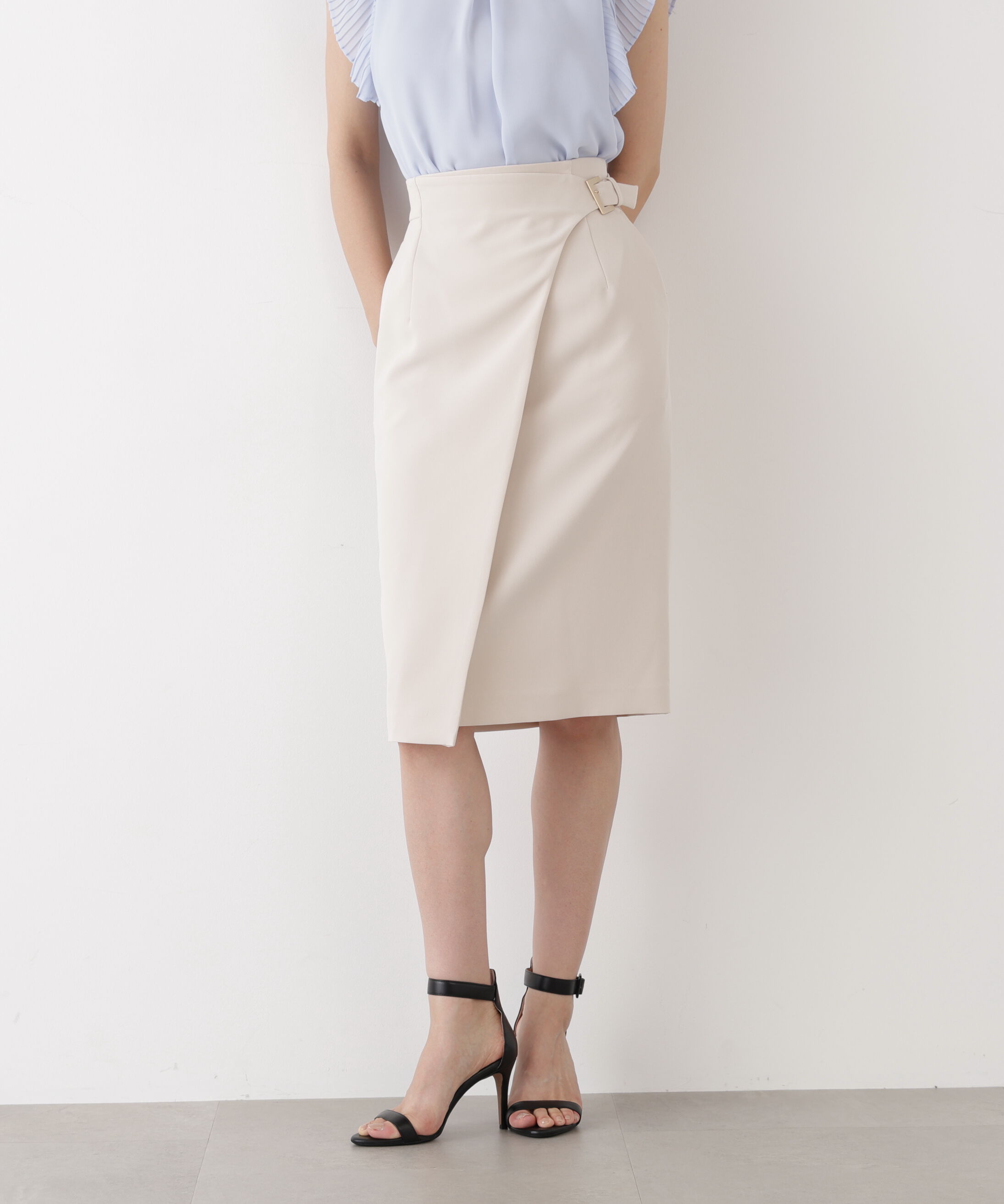  「サイドバックルラップ風スカート」|スカート|ベージュ