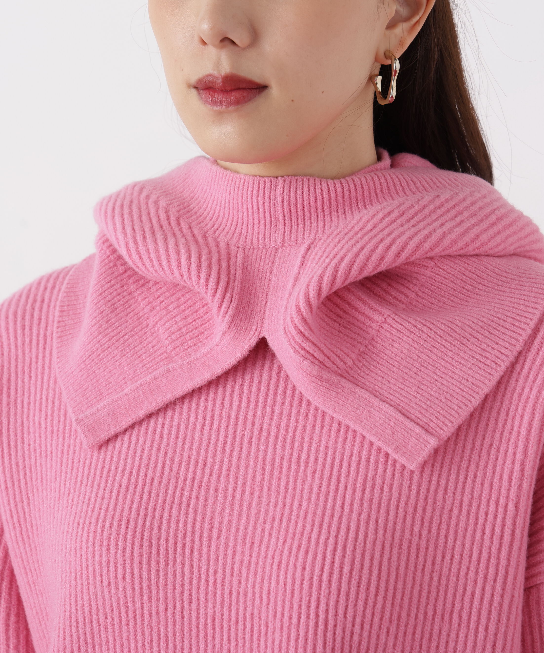  「◆フードスヌード付きニットプルオーバー」|ニット・セーター|