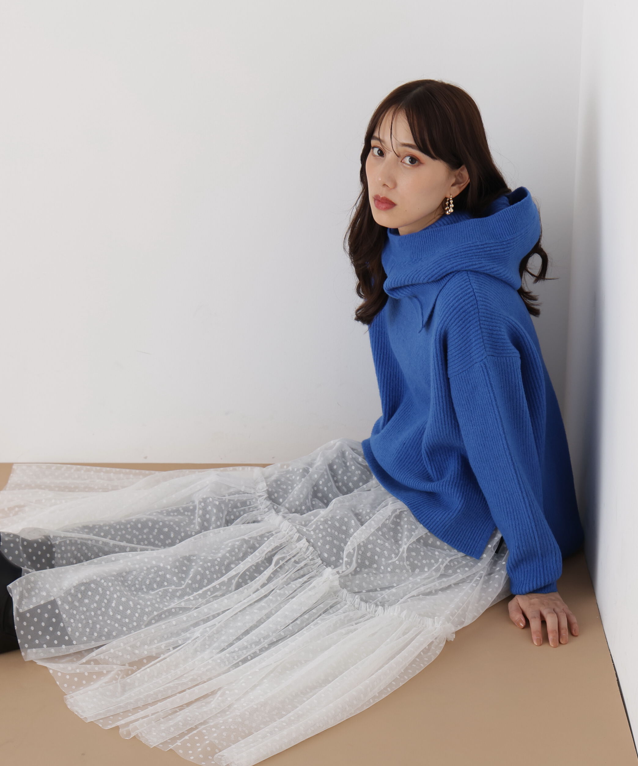  「◆フードスヌード付きニットプルオーバー」|ニット・セーター|