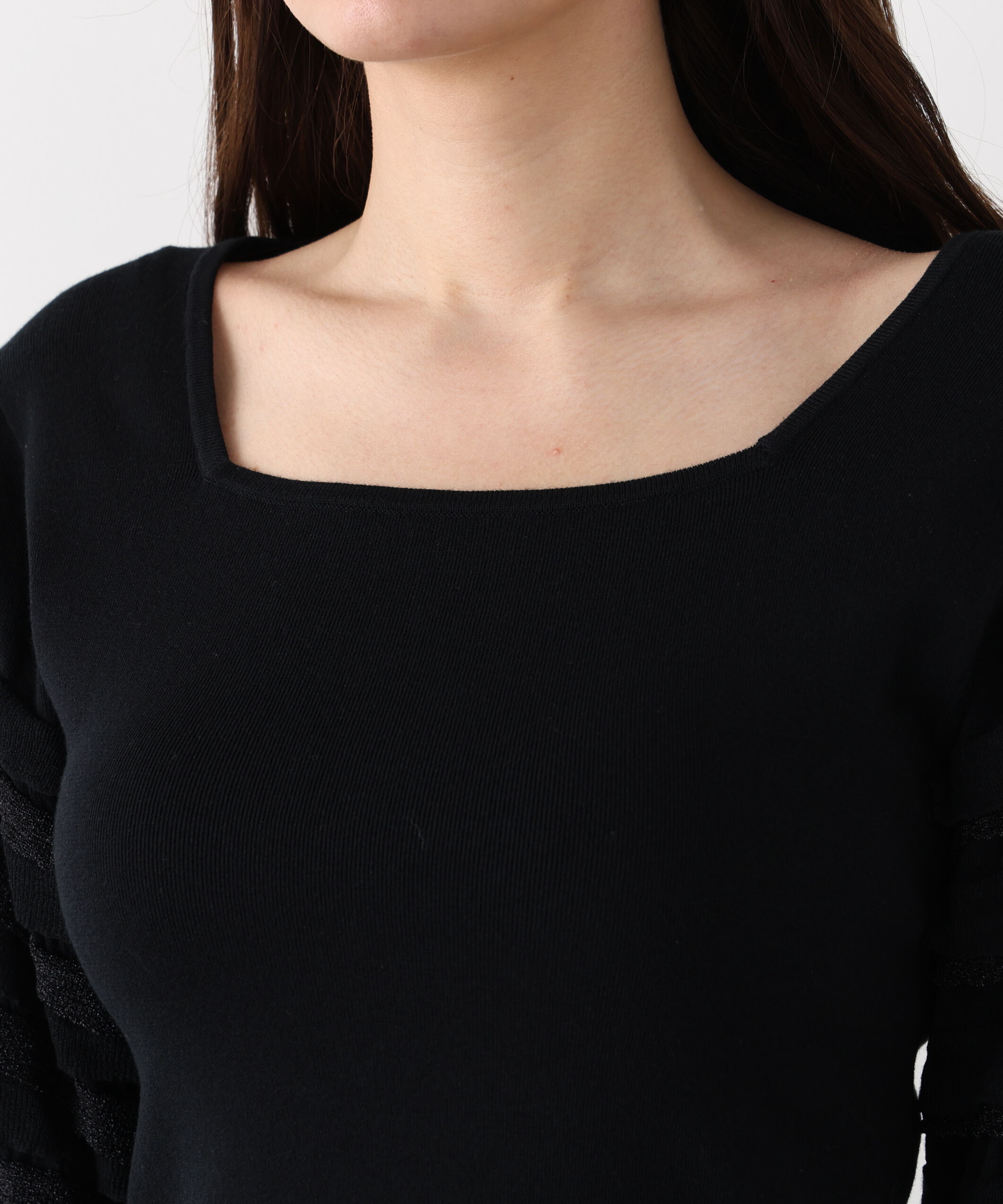  「ティアードスリーブスクエアネックニットプルオーバー」|ニット・セーター|