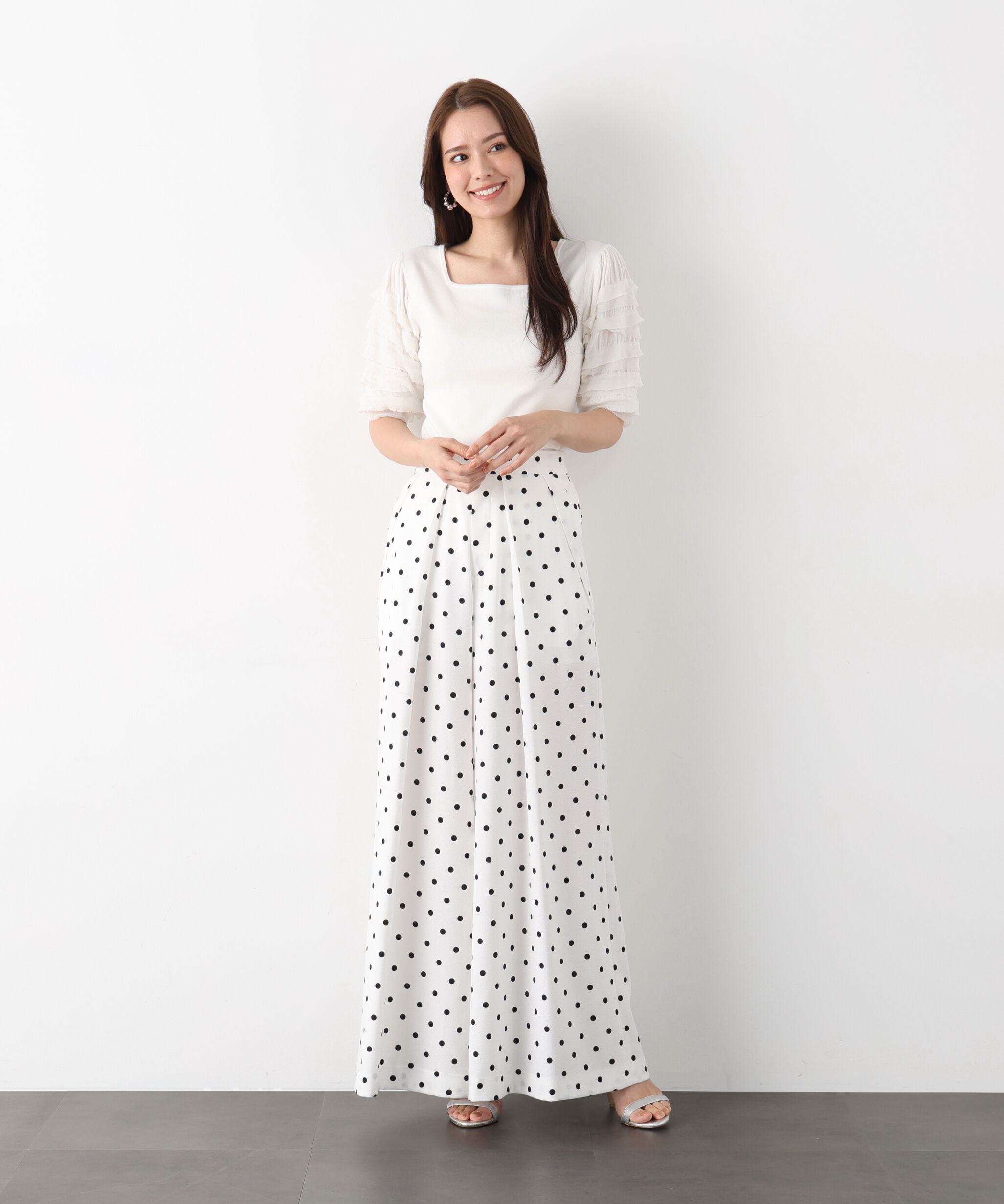  「ティアードスリーブスクエアネックニットプルオーバー」|ニット・セーター|