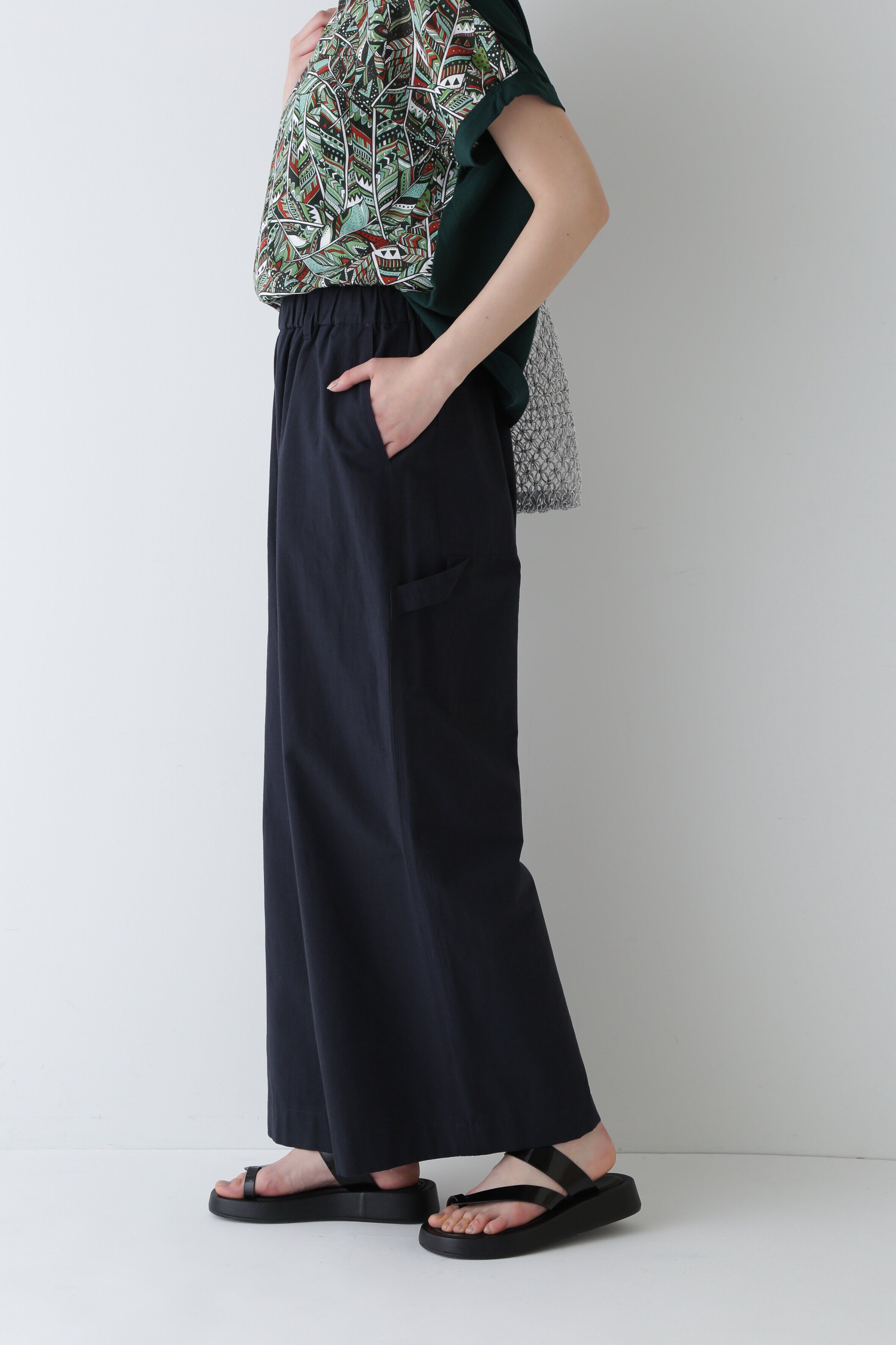  「◆綿麻ウェザー近江晒ワイドパンツ」|その他|ネイビー