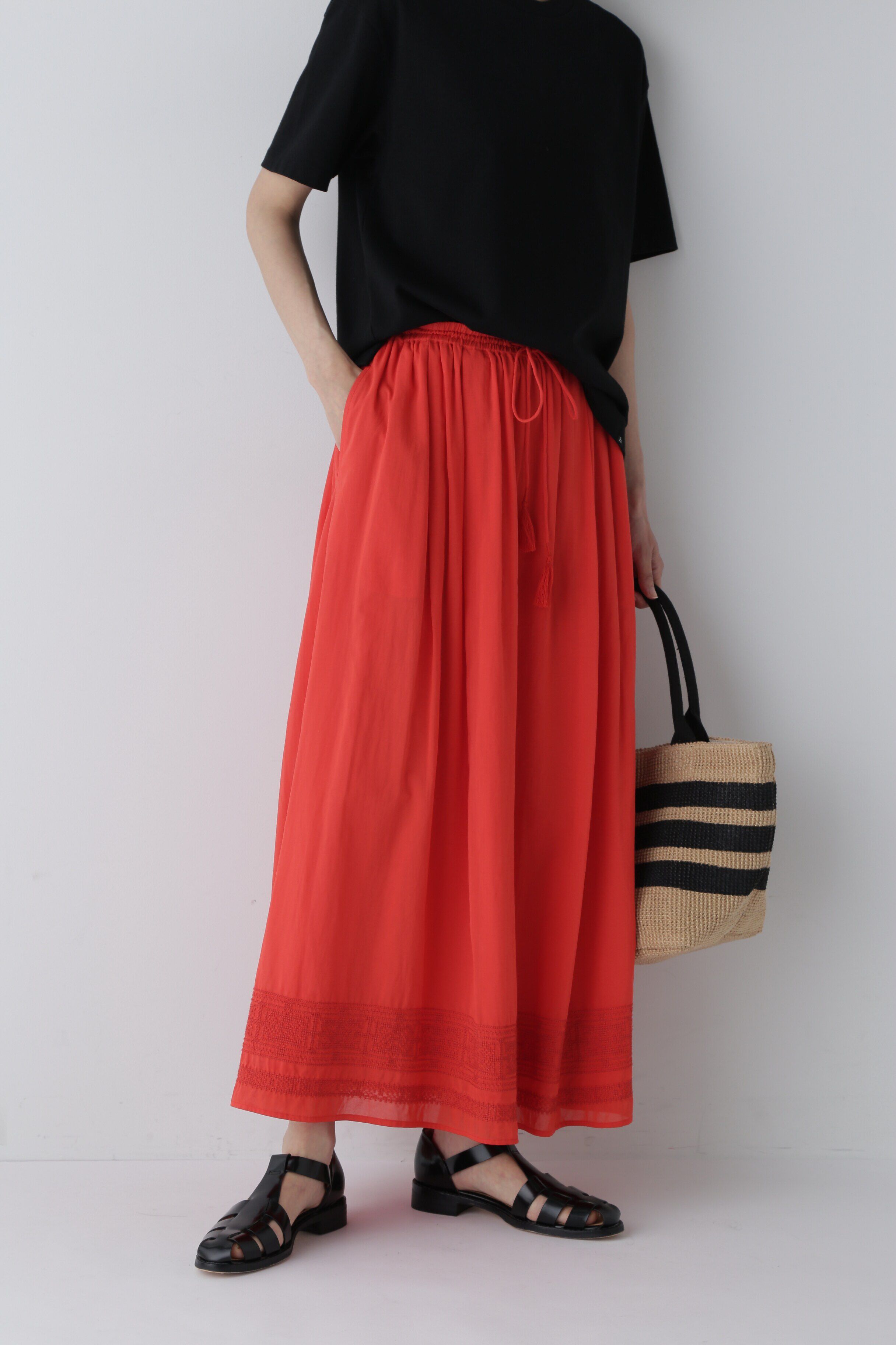  「◆インド刺繍コットンボイルスカート」|スカート|レッド