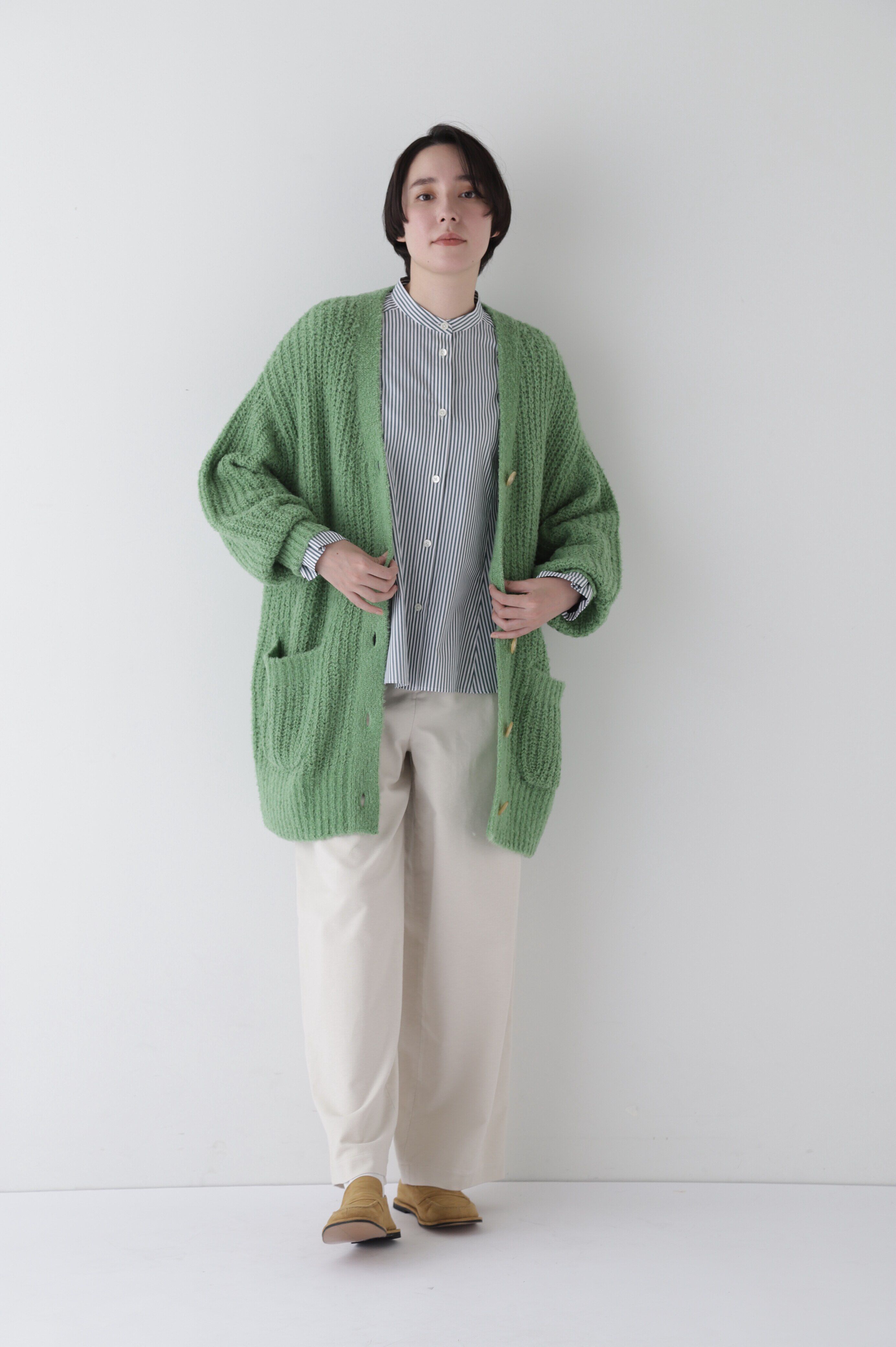  「ブークレ片畦2WAYはおりロングVer」|ニット・セーター|